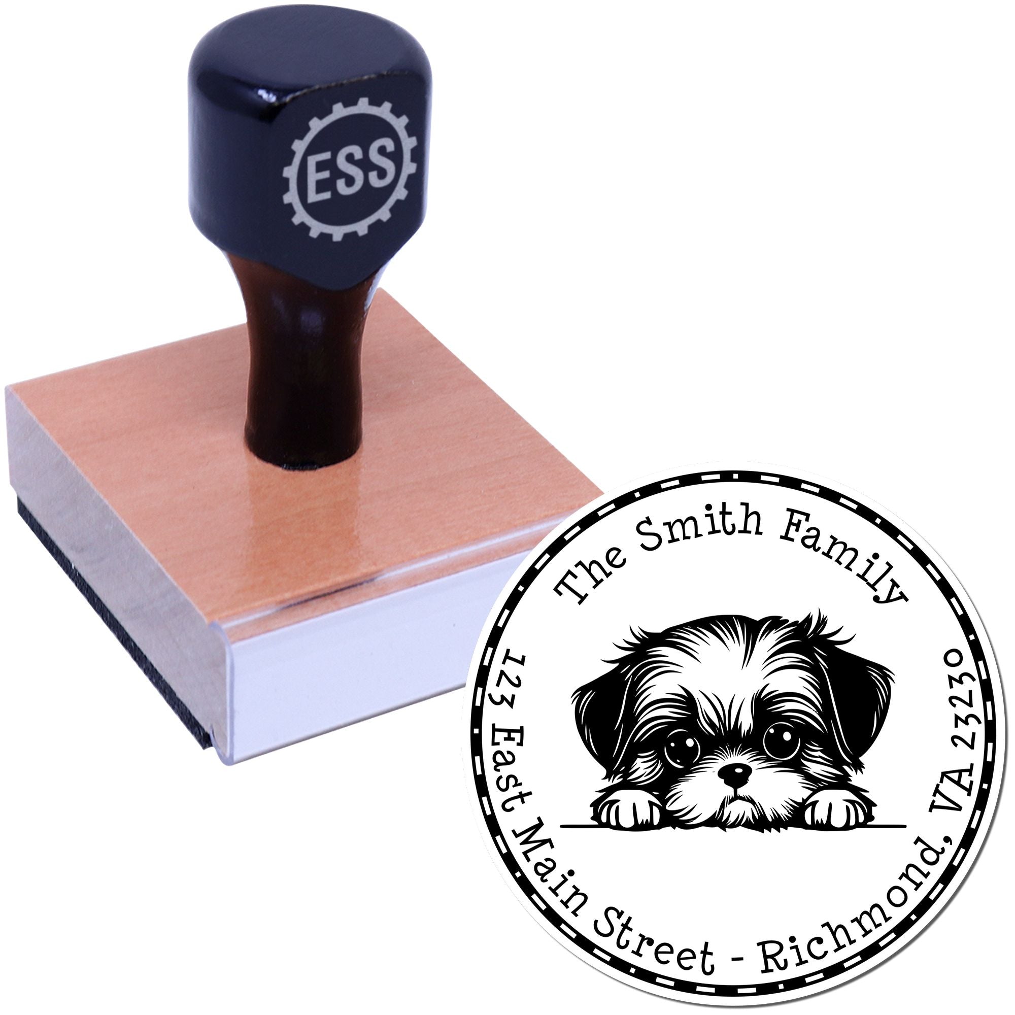 Round Shih Tzu Custom Name and Address Rubber Stamp