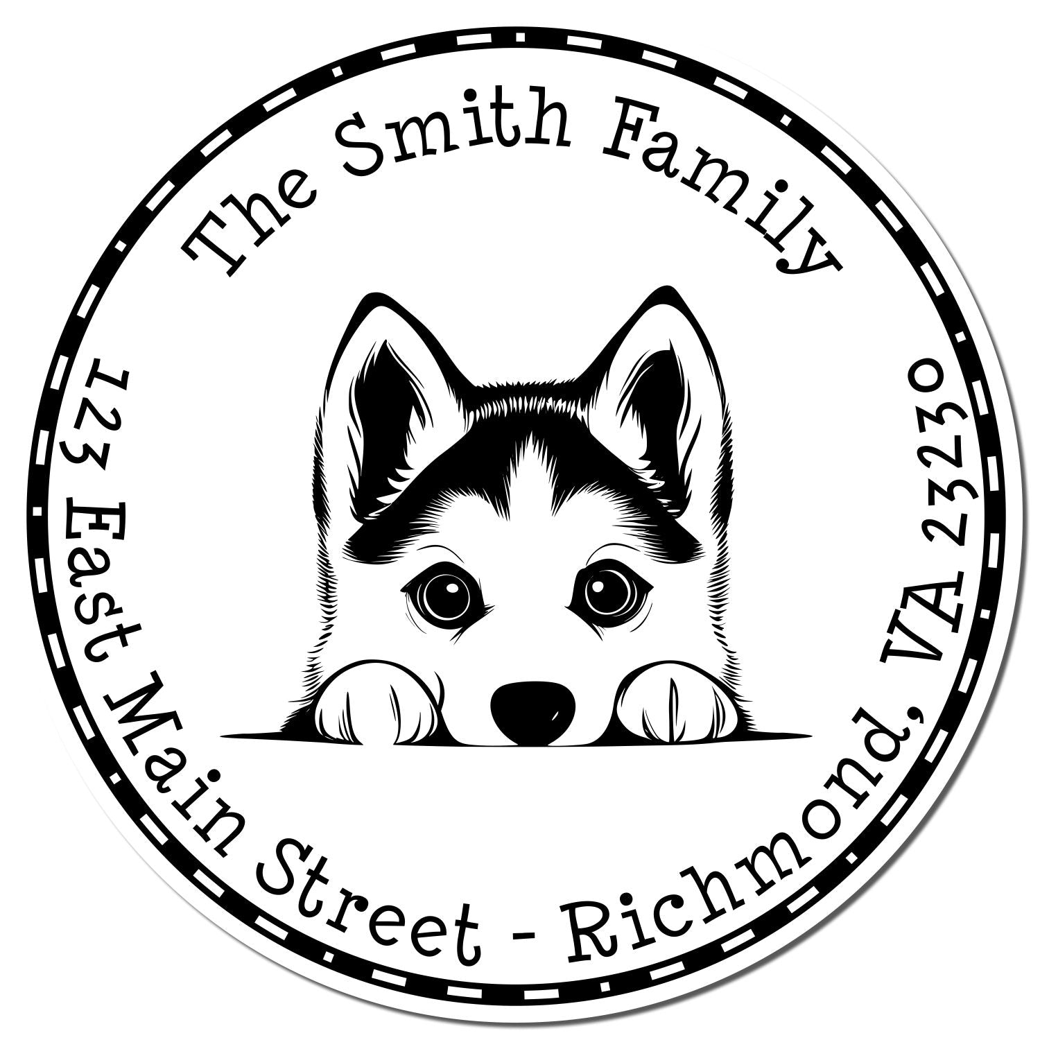 Round Self-Inking Siberian Husky Personalized Name and Address Stamp - Engineer Seal Stamps