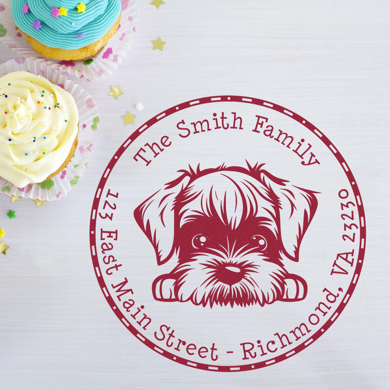 Round Standard Schnauzer Custom Mailing Rubber Stamp
