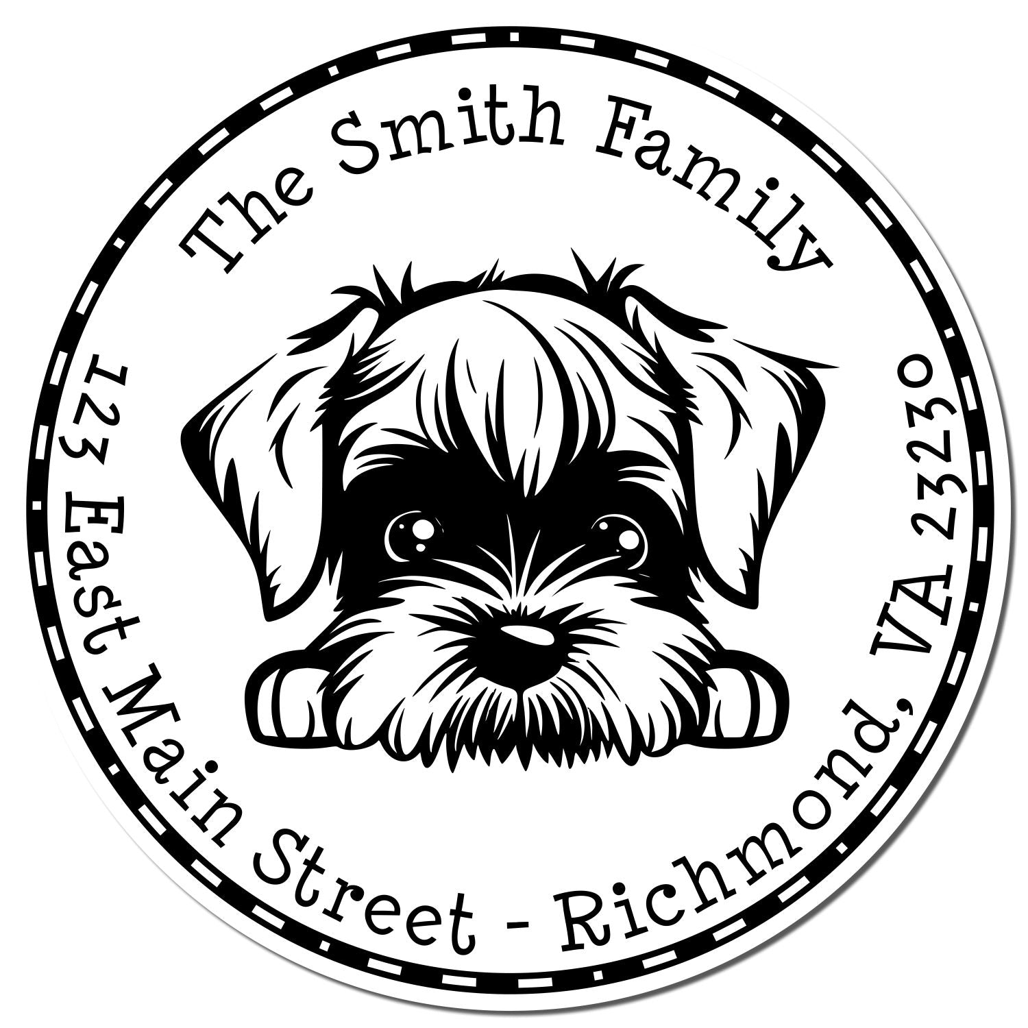 Round Standard Schnauzer Custom Mailing Rubber Stamp