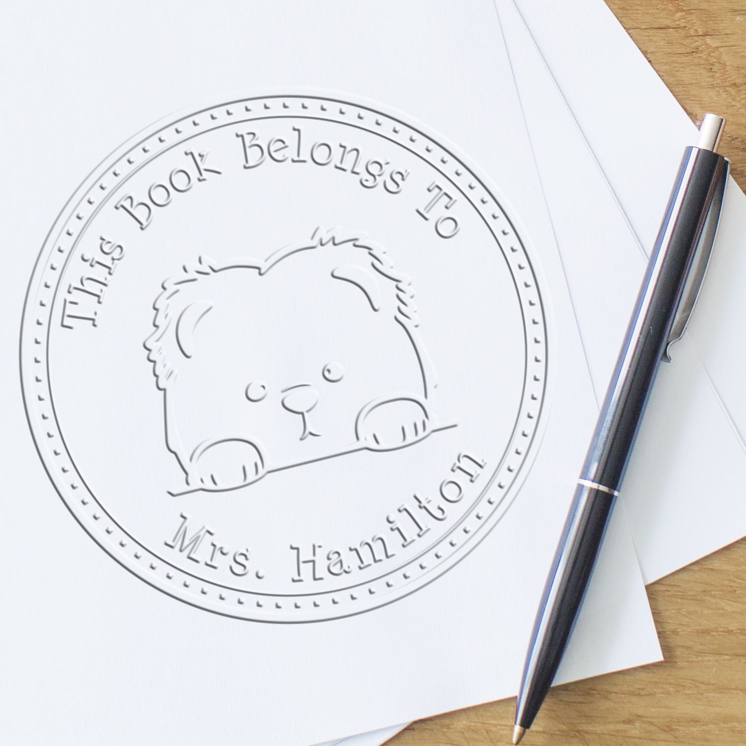 Handheld Chow Chow Personalized Property of Embossed Seal Stamp