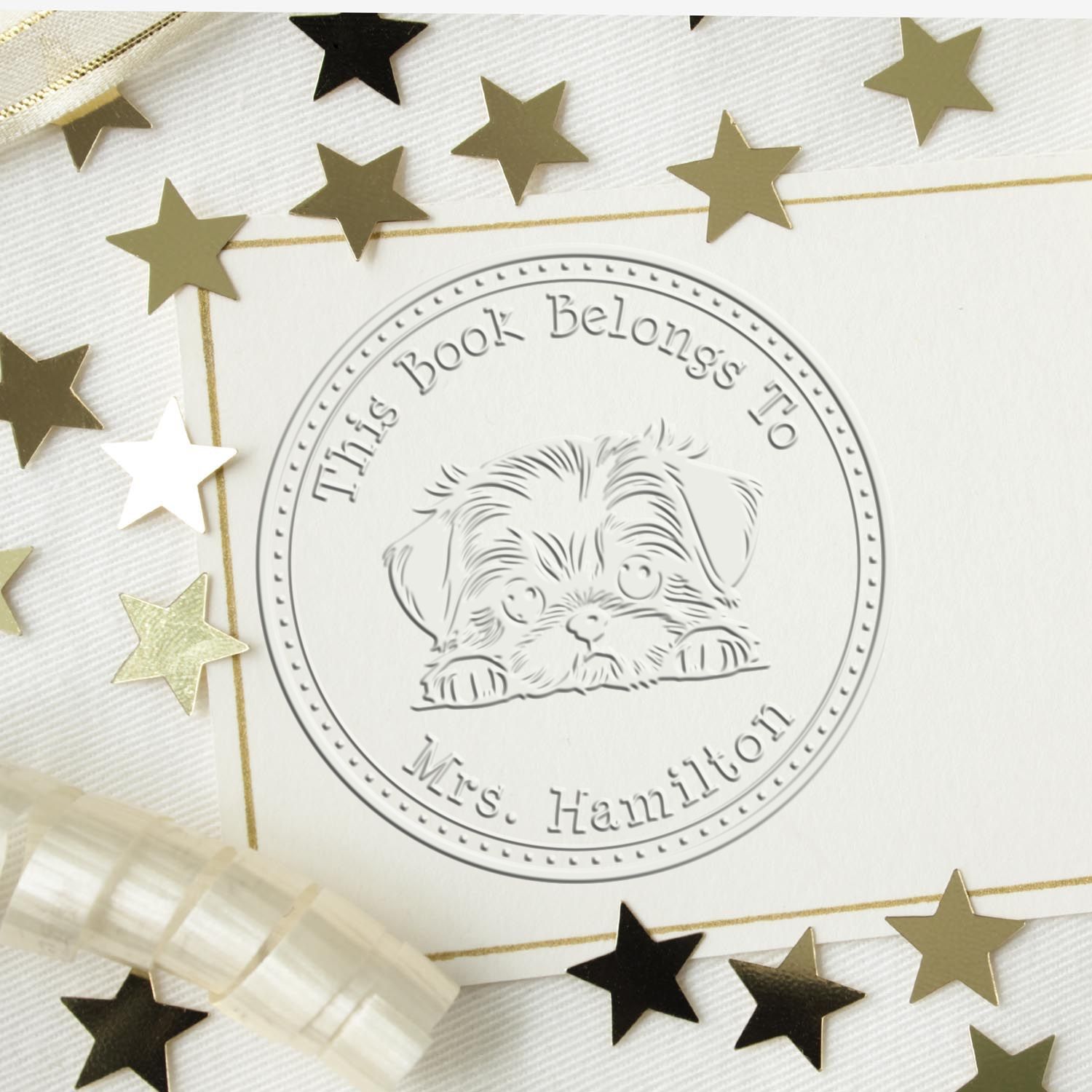 Handheld Shih Tzu Personalized Ex Libris Embossed Seal