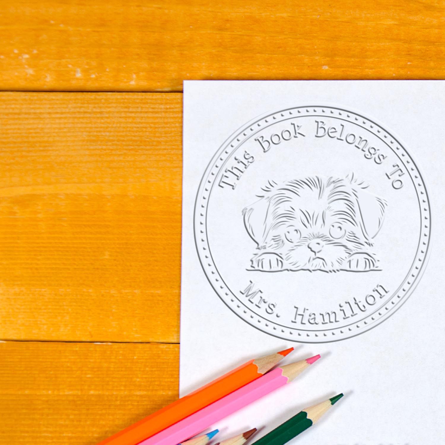 Handheld Shih Tzu Personalized Ex Libris Embossed Seal