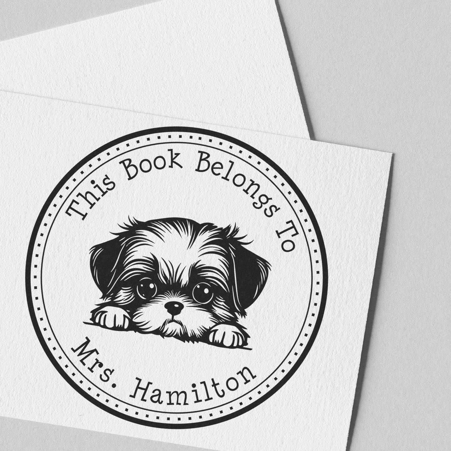 Wooden Handle Shih Tzu Custom-Made Ex Libris Library Stamp