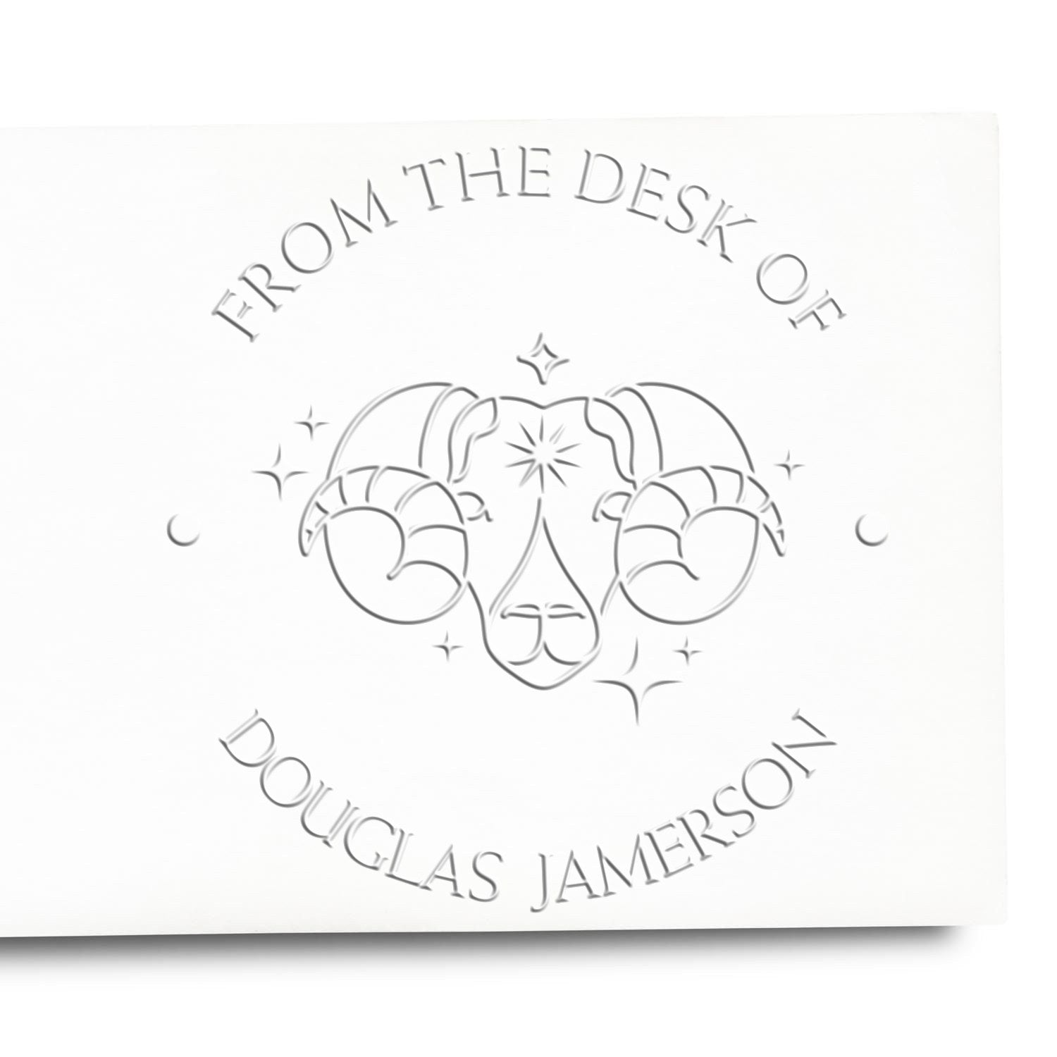 Desk Aries Ram with Sun and Stars Custom Bookplate Embossing Stamp - Engineer Seal Stamps