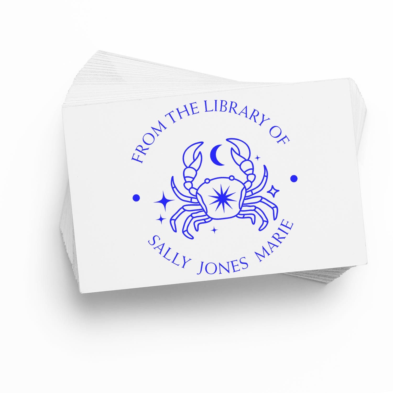 Wood Handle Cancer Crab with Sun, Moon, Stars Custom Made Book Ownership Stamp - Engineer Seal Stamps