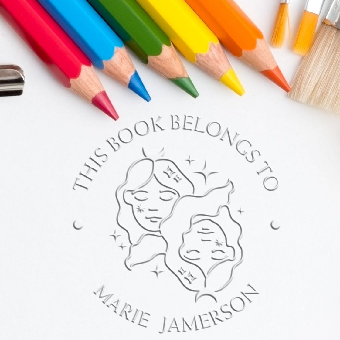 Hybrid Gemini Twins with Stars Custom Book Lover Seal Press - Engineer Seal Stamps