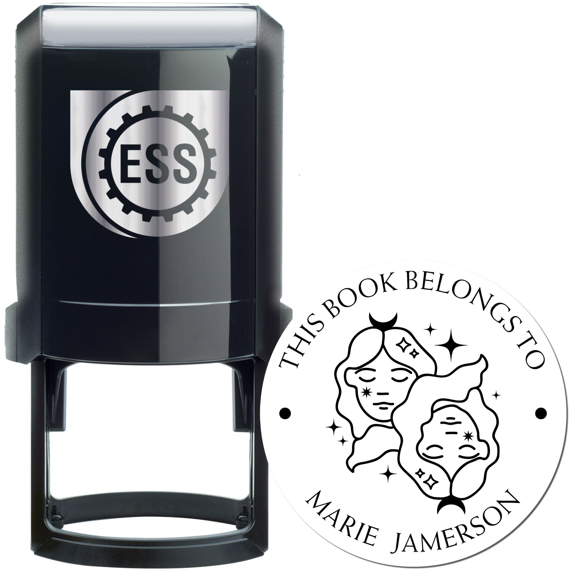 Self-Inking Gemini Twins with Stars Custom Made Private Library Stamper - Engineer Seal Stamps