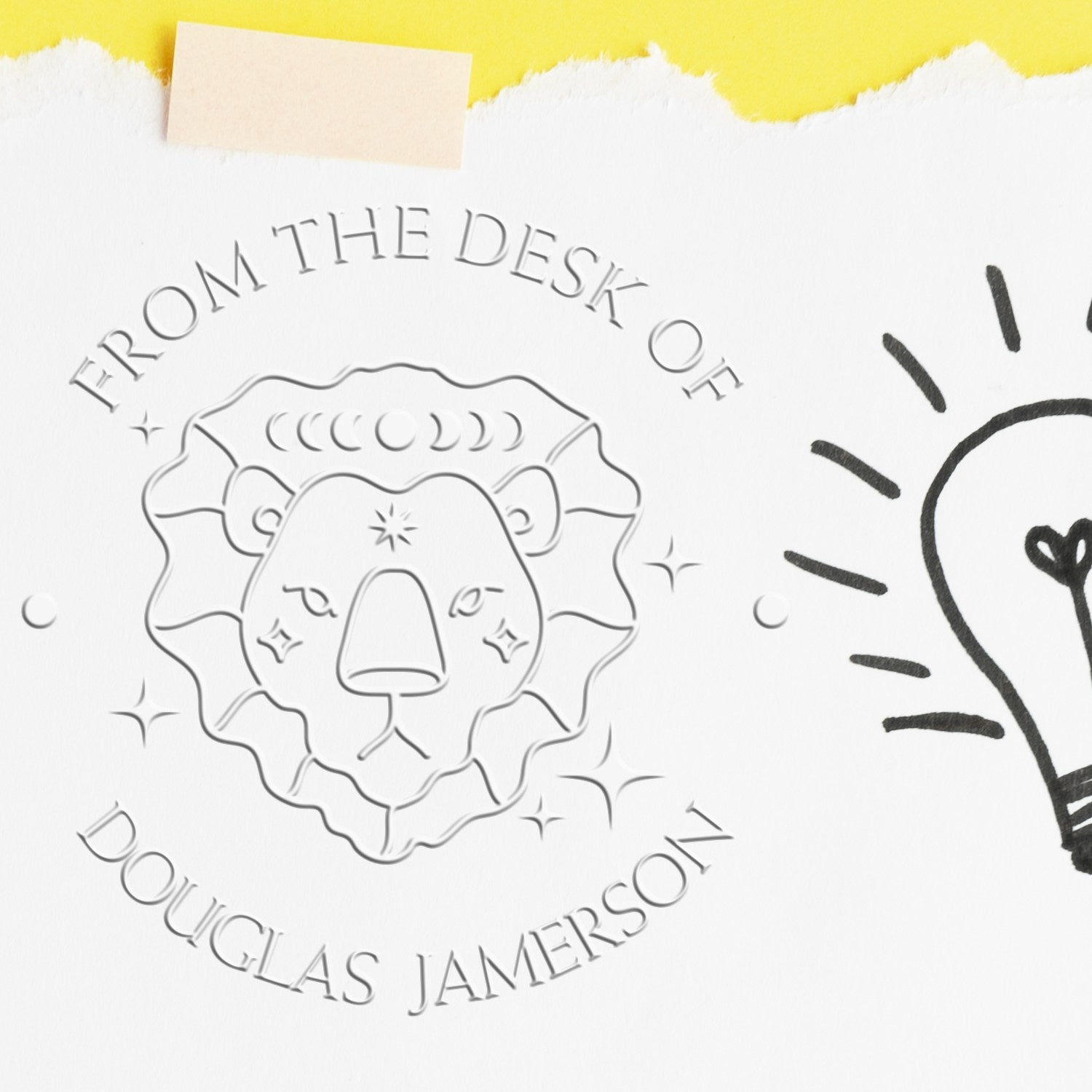Desk Leo Lion with Sun and Stars Custom Bookworm Embosser - Engineer Seal Stamps