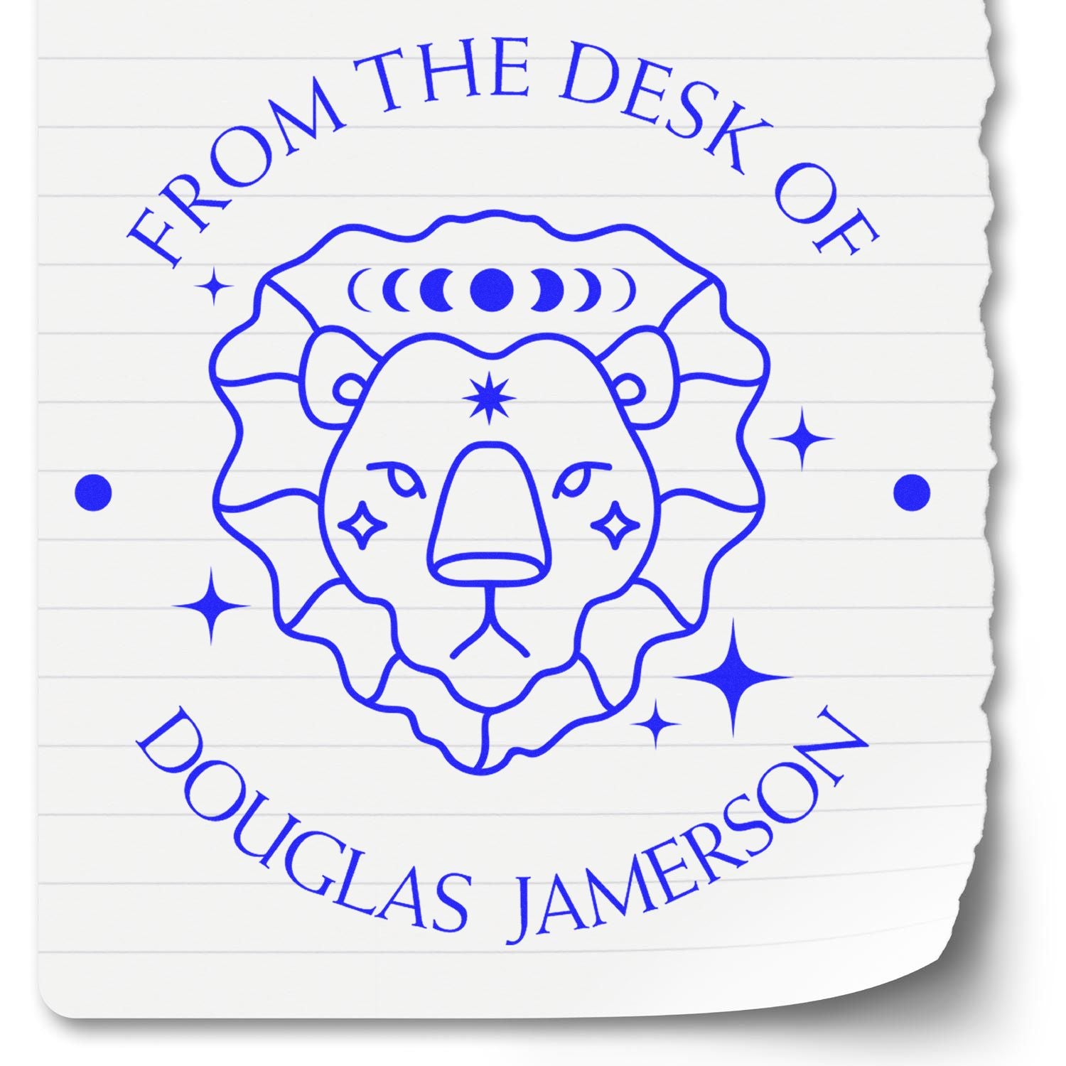Wood Handle Leo Lion with Sun and Stars Custom Made Book Ownership Label Stamper - Engineer Seal Stamps