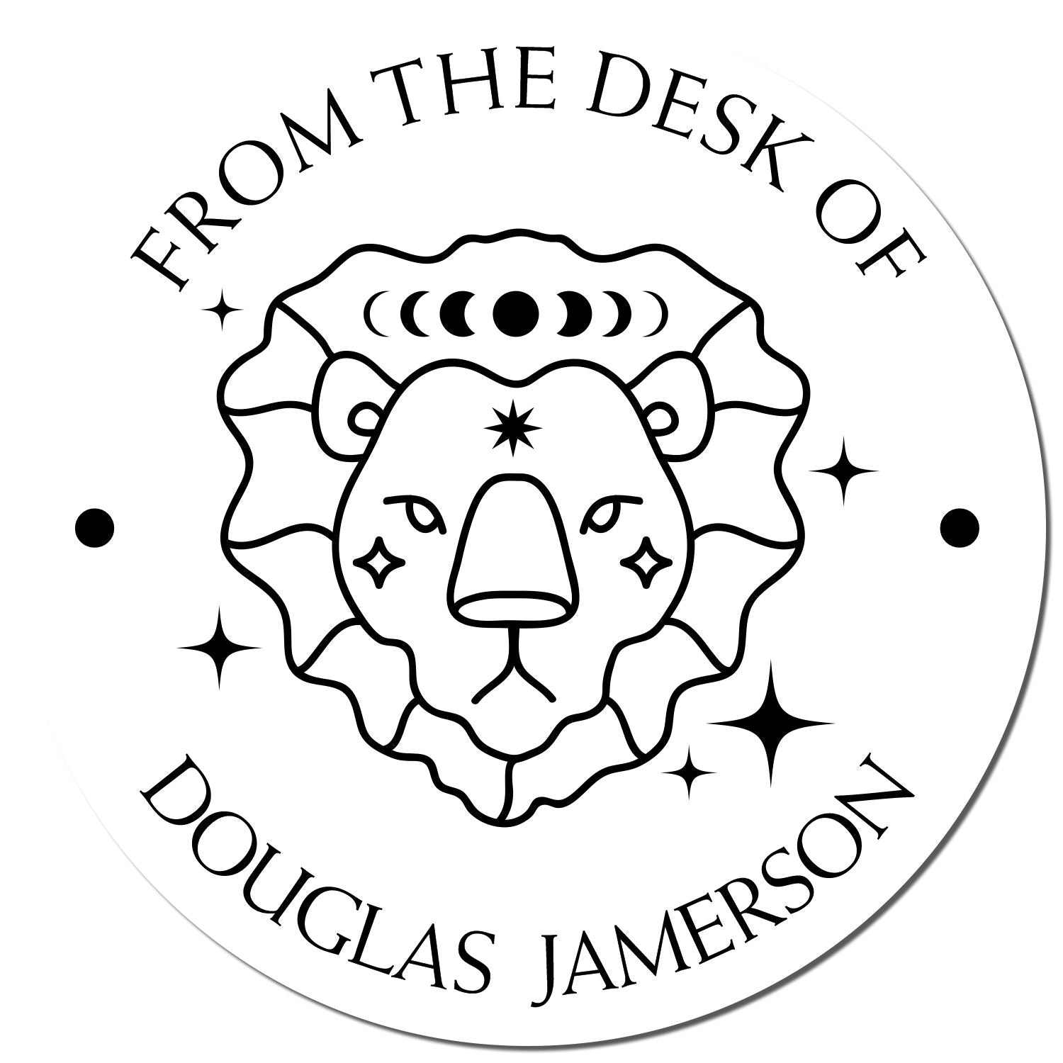 Wood Handle Leo Lion with Sun and Stars Custom Made Book Ownership Label Stamper - Engineer Seal Stamps