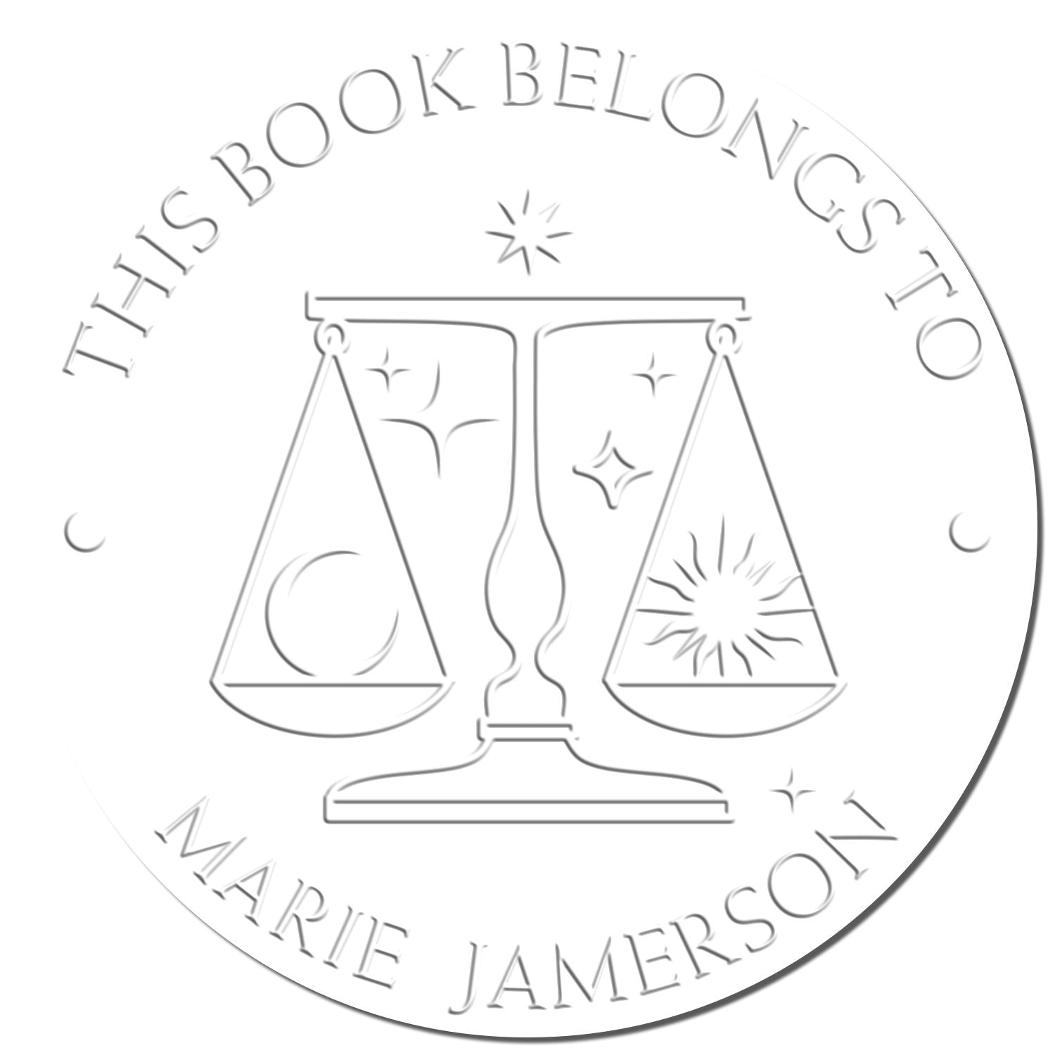Soft Libra Scales with Sun & Moon Custom Bibliophile Embossed Stamp - Engineer Seal Stamps