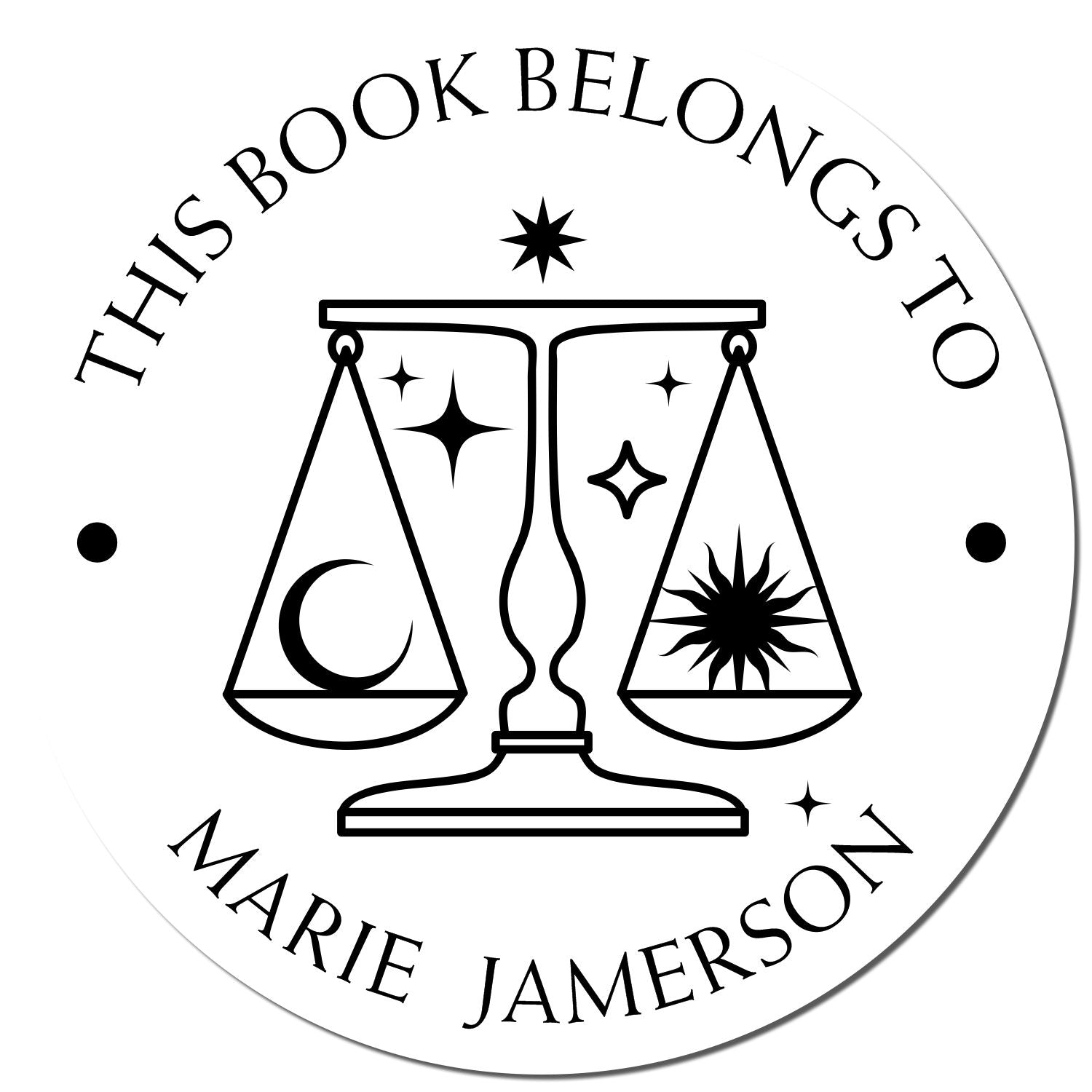 PSI Pre-Inked Libra Scales with Sun & Moon Personalized Bookworm Stamp - Engineer Seal Stamps