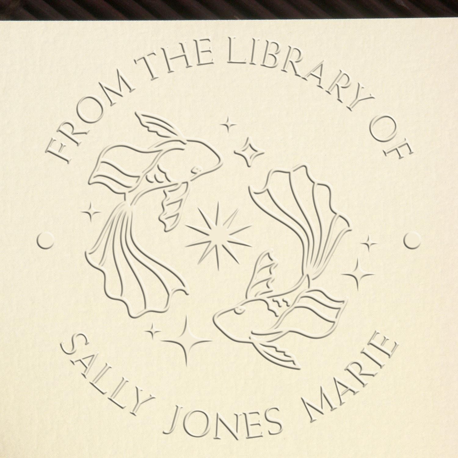 Hybrid Pisces Swimming Fish Custom Book Name Embossing Seal - Engineer Seal Stamps