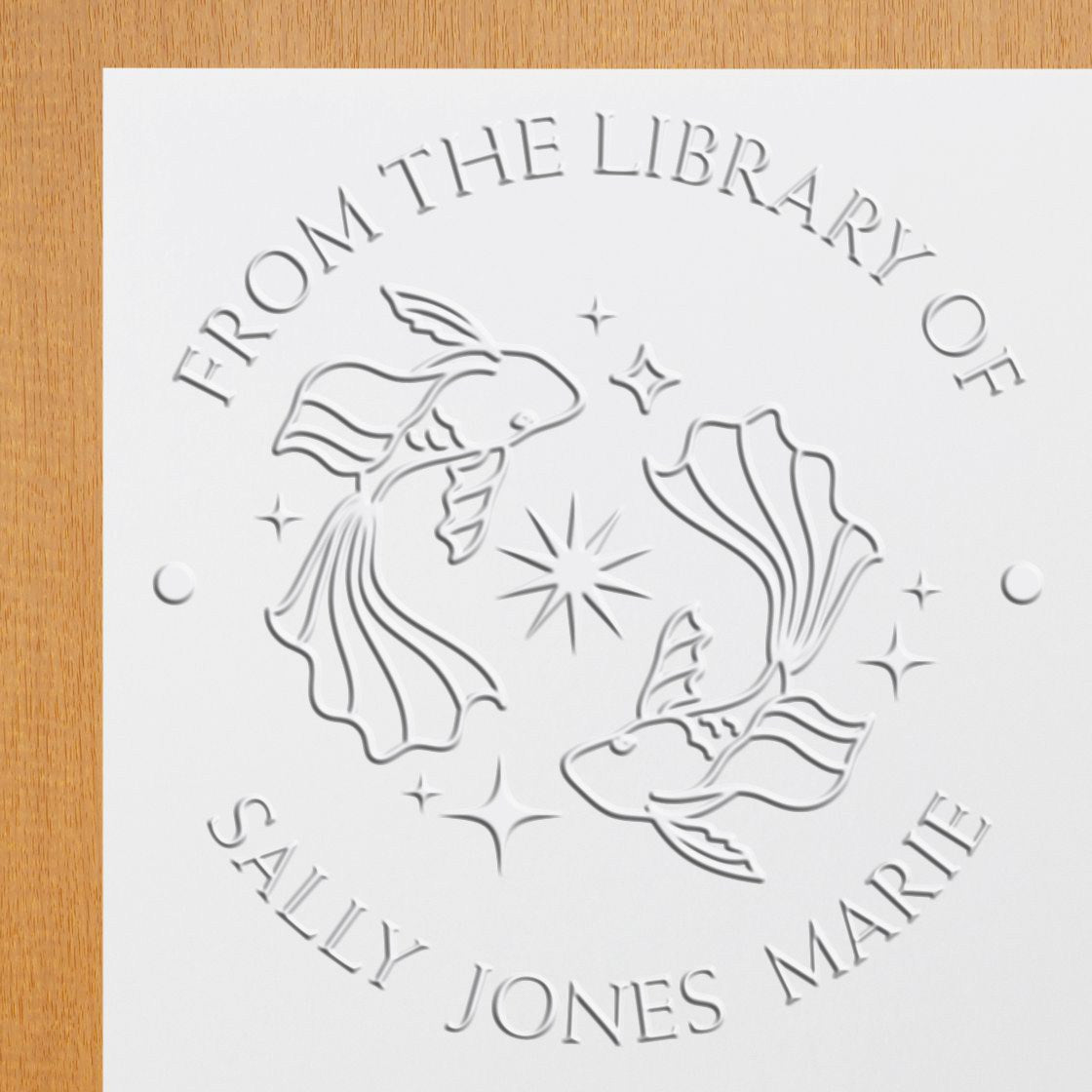 Hybrid Pisces Swimming Fish Custom Book Name Embossing Seal - Engineer Seal Stamps