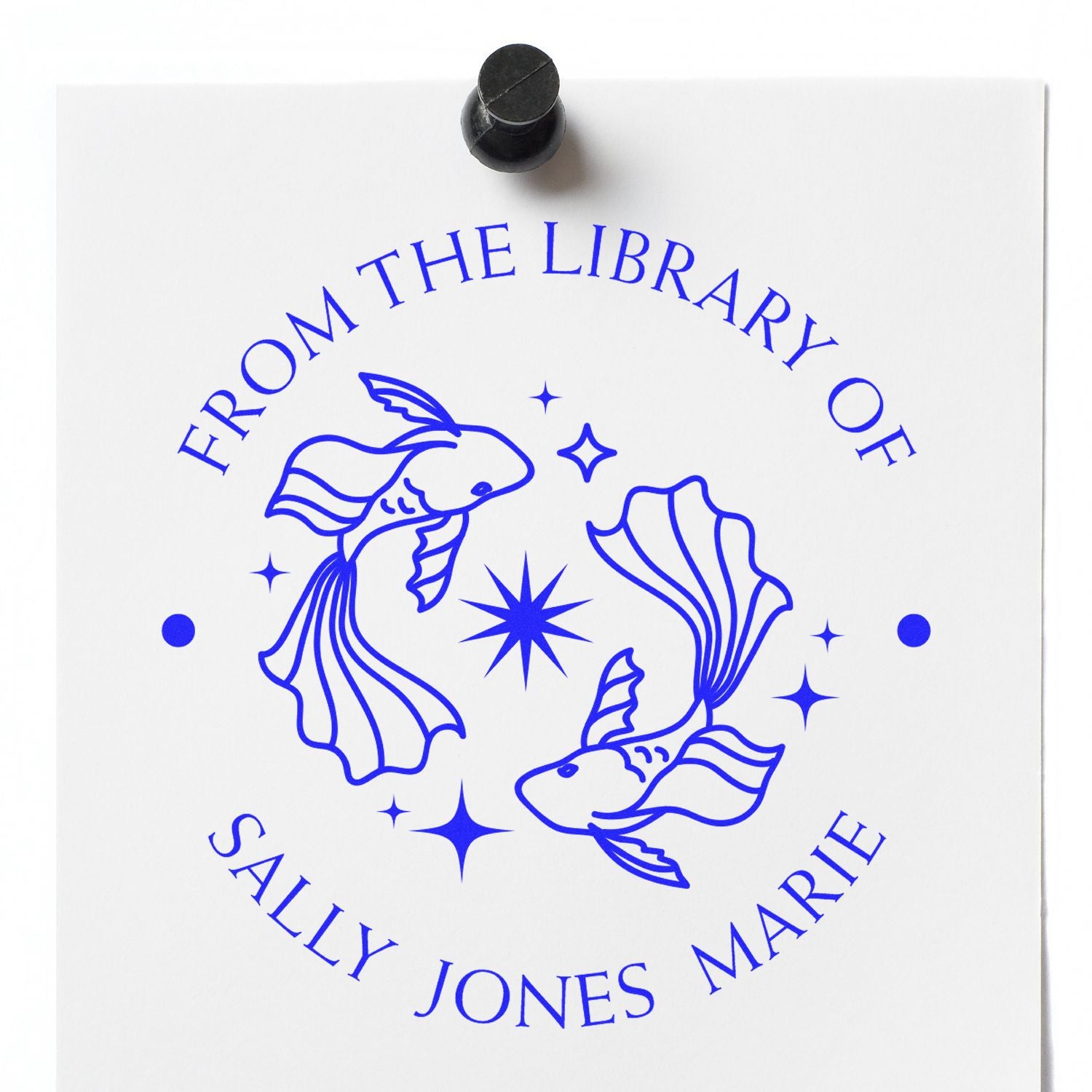 PSI Pre-Inked Pisces Swimming Fish Personalized Bookworm Stamper - Engineer Seal Stamps