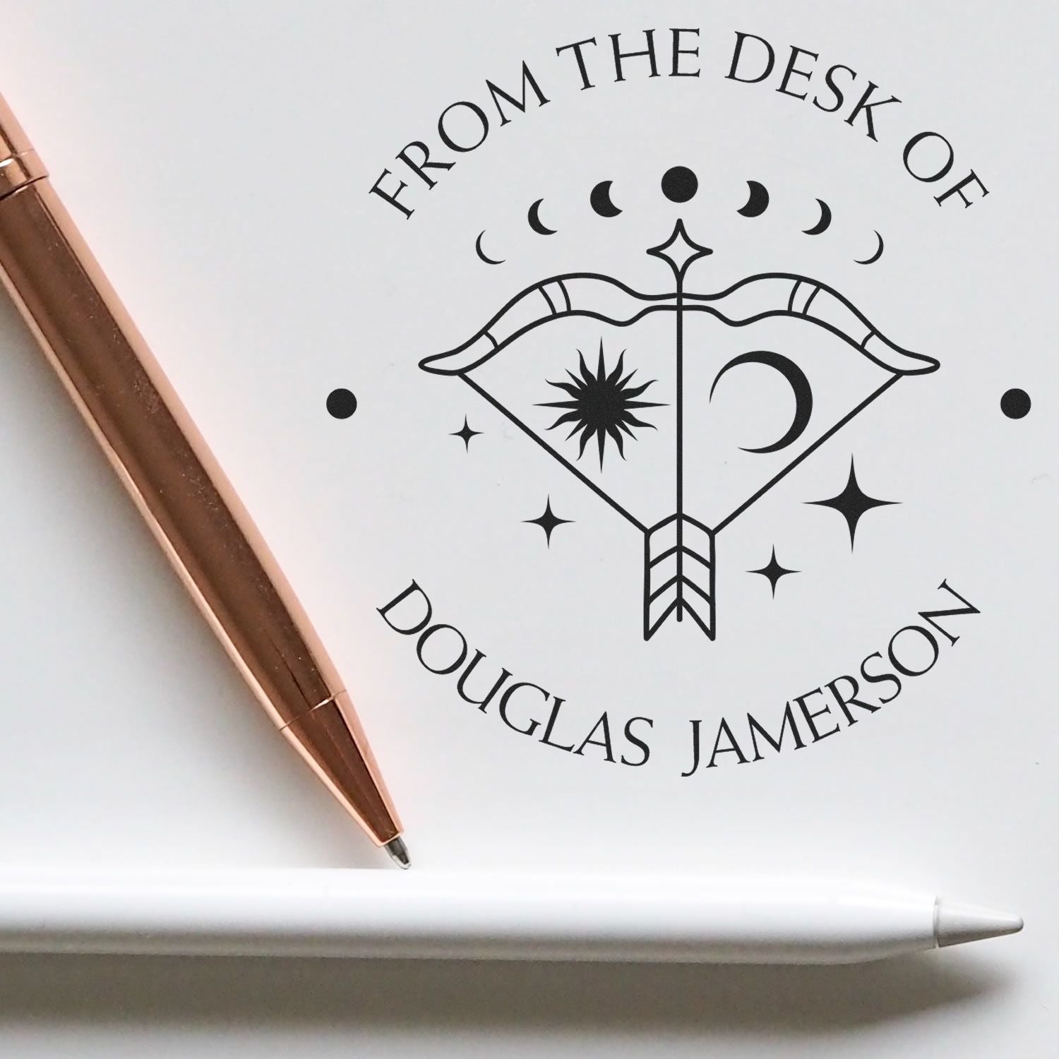 Wood Handle Sagittarius Bow and Arrow Custom Made Bookplate Stamp - Engineer Seal Stamps