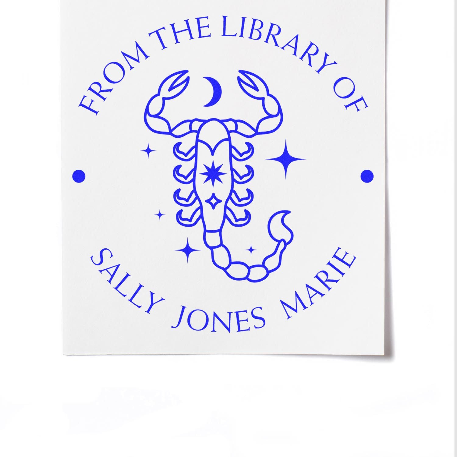 Wood Handle Scorpio with Sun, Moon, Stars Custom Made Bookplate Stamper