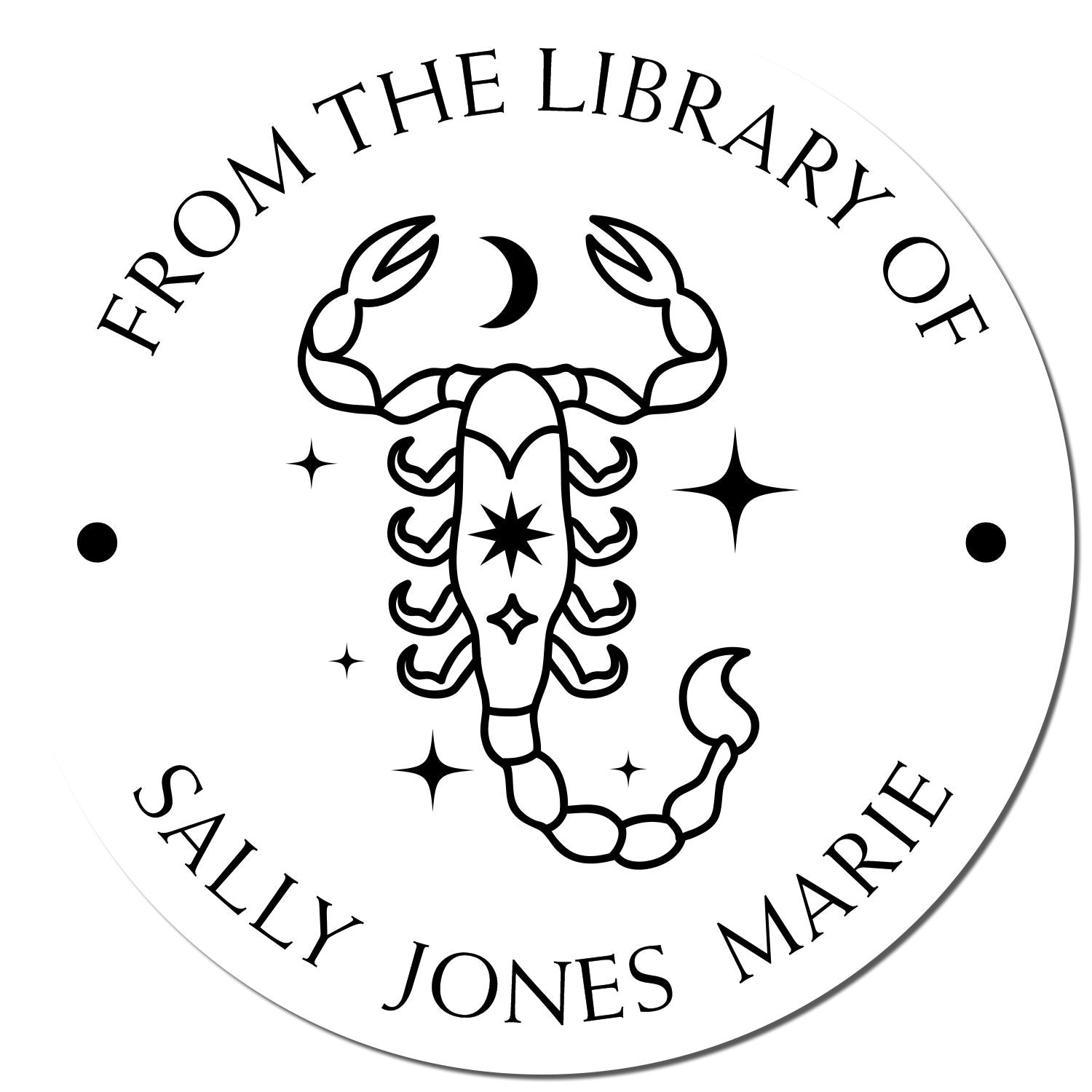 Wood Handle Scorpio with Sun, Moon, Stars Custom Made Bookplate Stamper