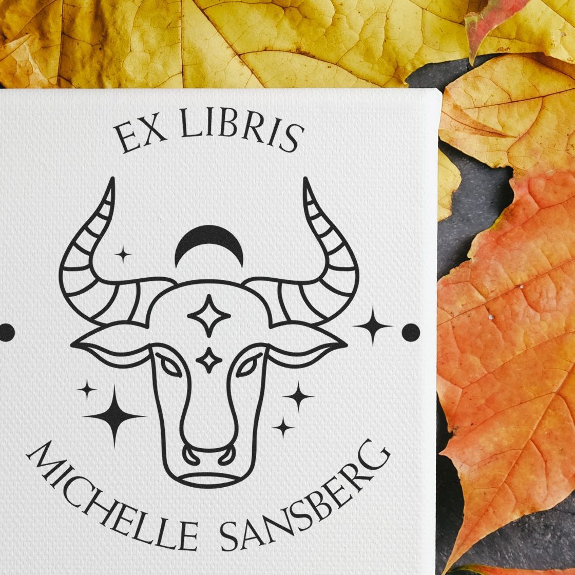PSI Pre-Inked Taurus with Half Moon Personalized Library Stamp - Engineer Seal Stamps