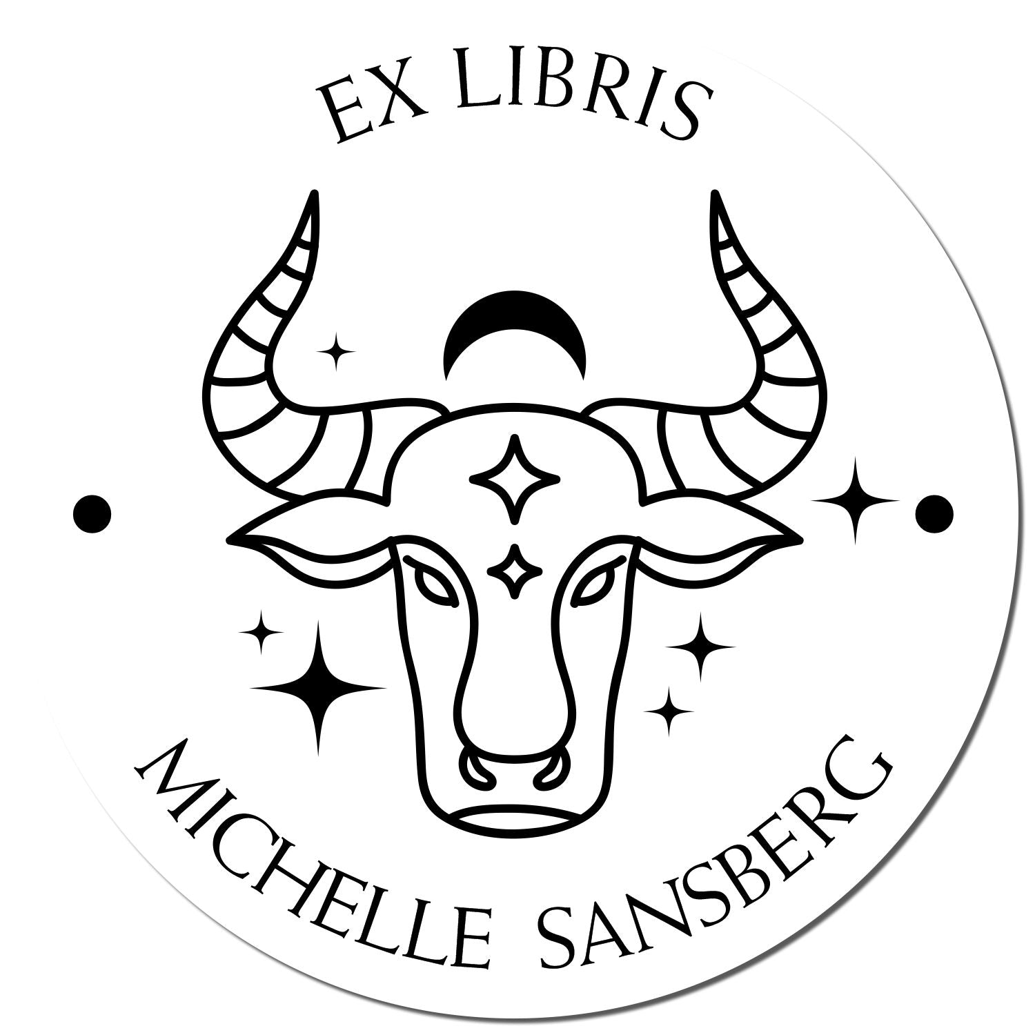 Wood Handle Taurus with Half Moon Custom Made Bookworm Stamp