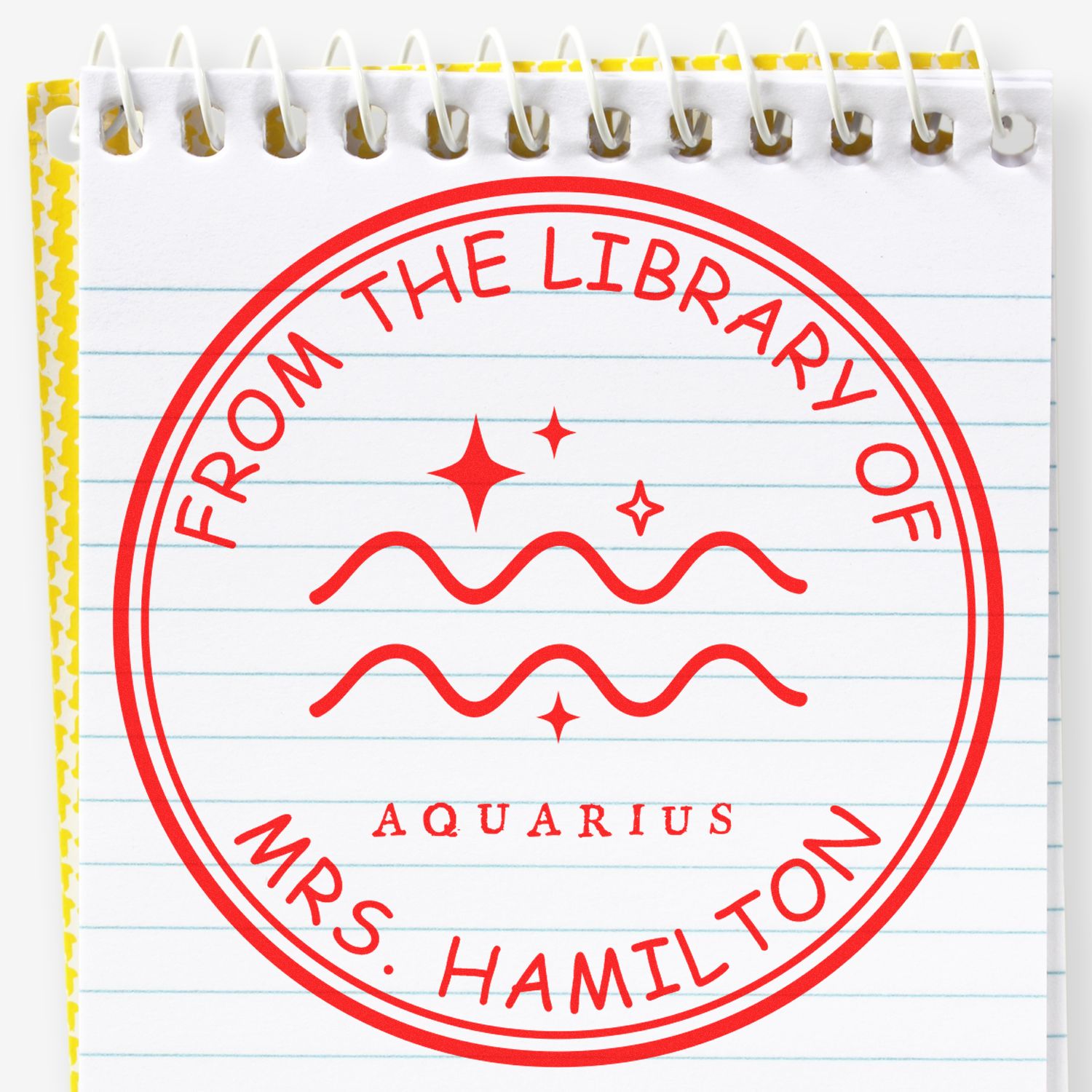 Wood Handle Aquarius Library with Stars Customized Book Library Stamper