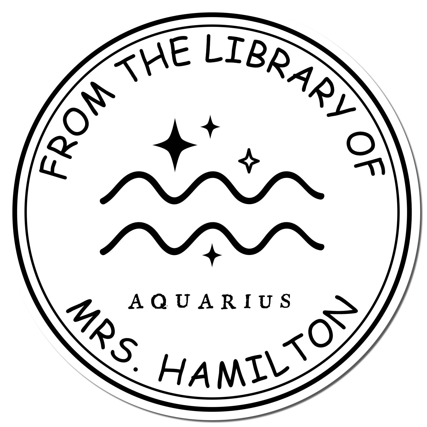 Wood Handle Aquarius Library with Stars Customized Book Library Stamper
