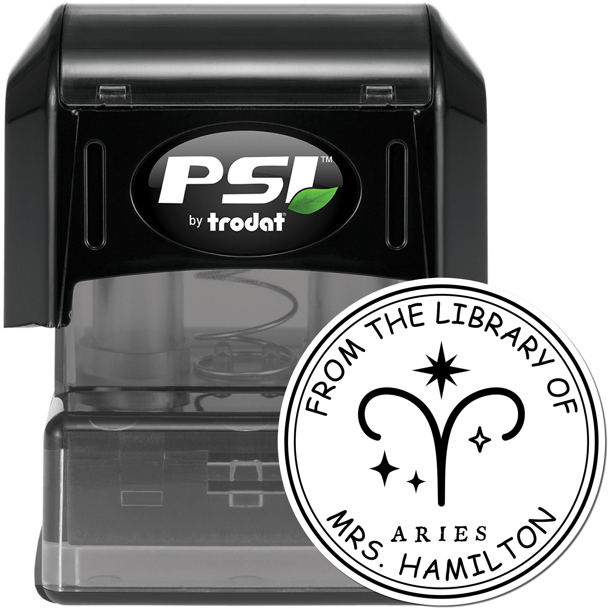 PSI Pre-Inked Aries Library with Stars Custom Book Name Stamp - Engineer Seal Stamps