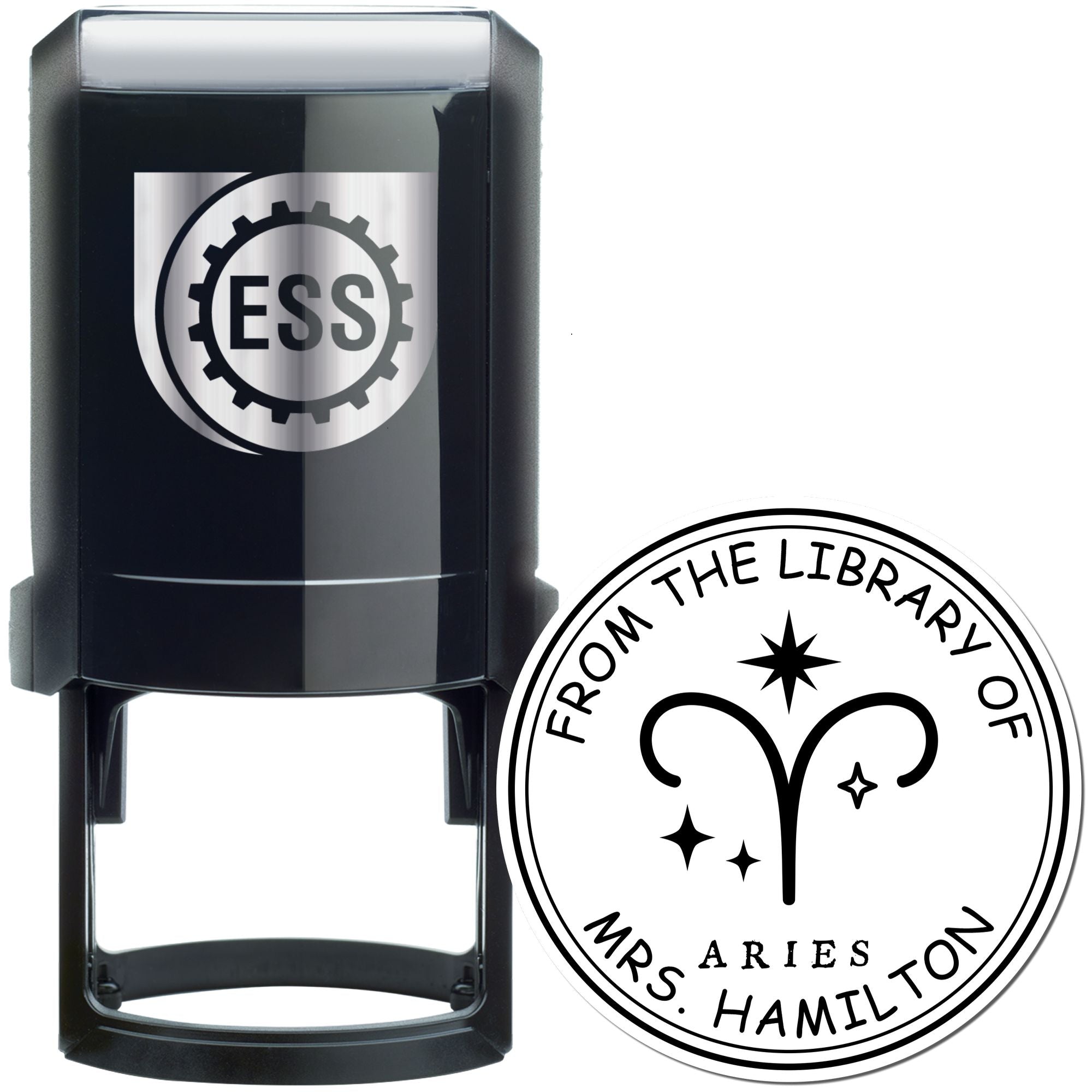 Self-Inking Aries Library with Stars Customized Name Inscription Stamp - Engineer Seal Stamps