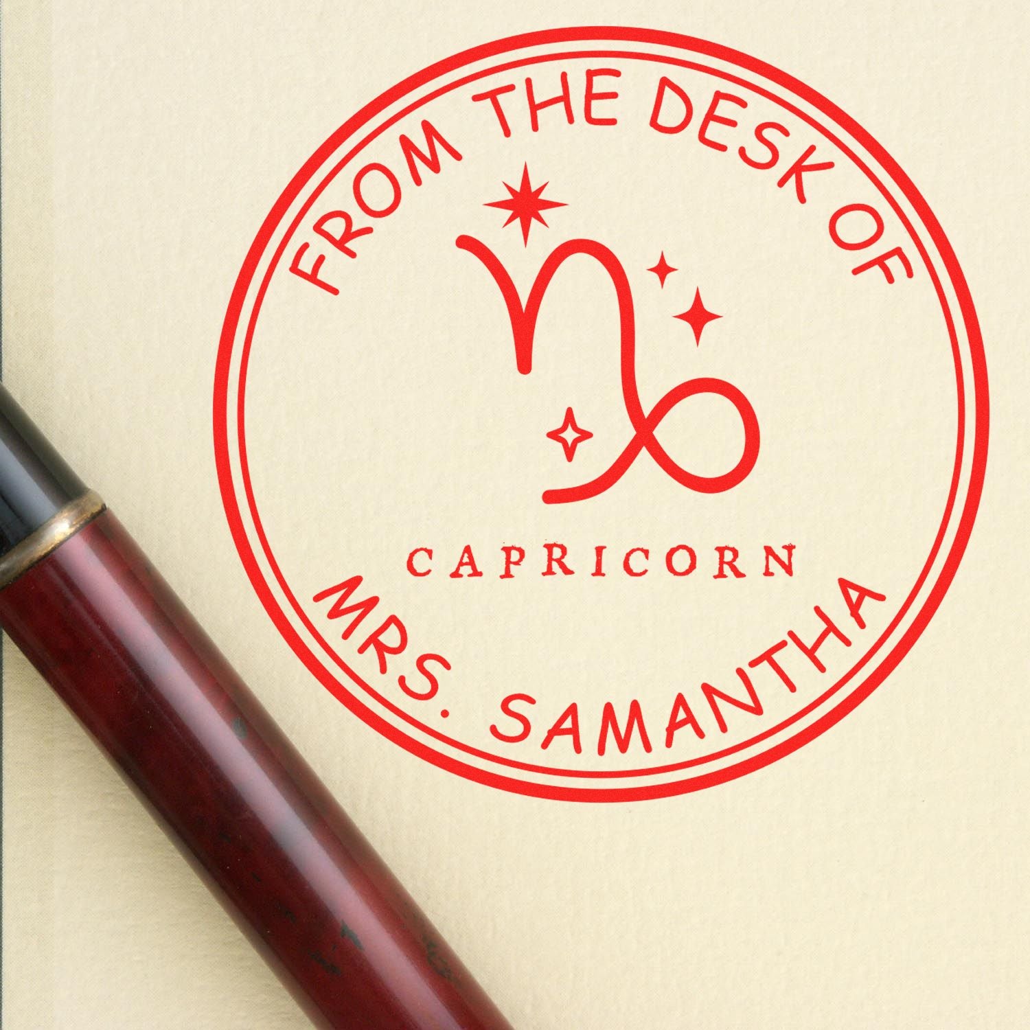 Wood Handle Capricorn Library with Stars Customized Book Name Stamp - Engineer Seal Stamps