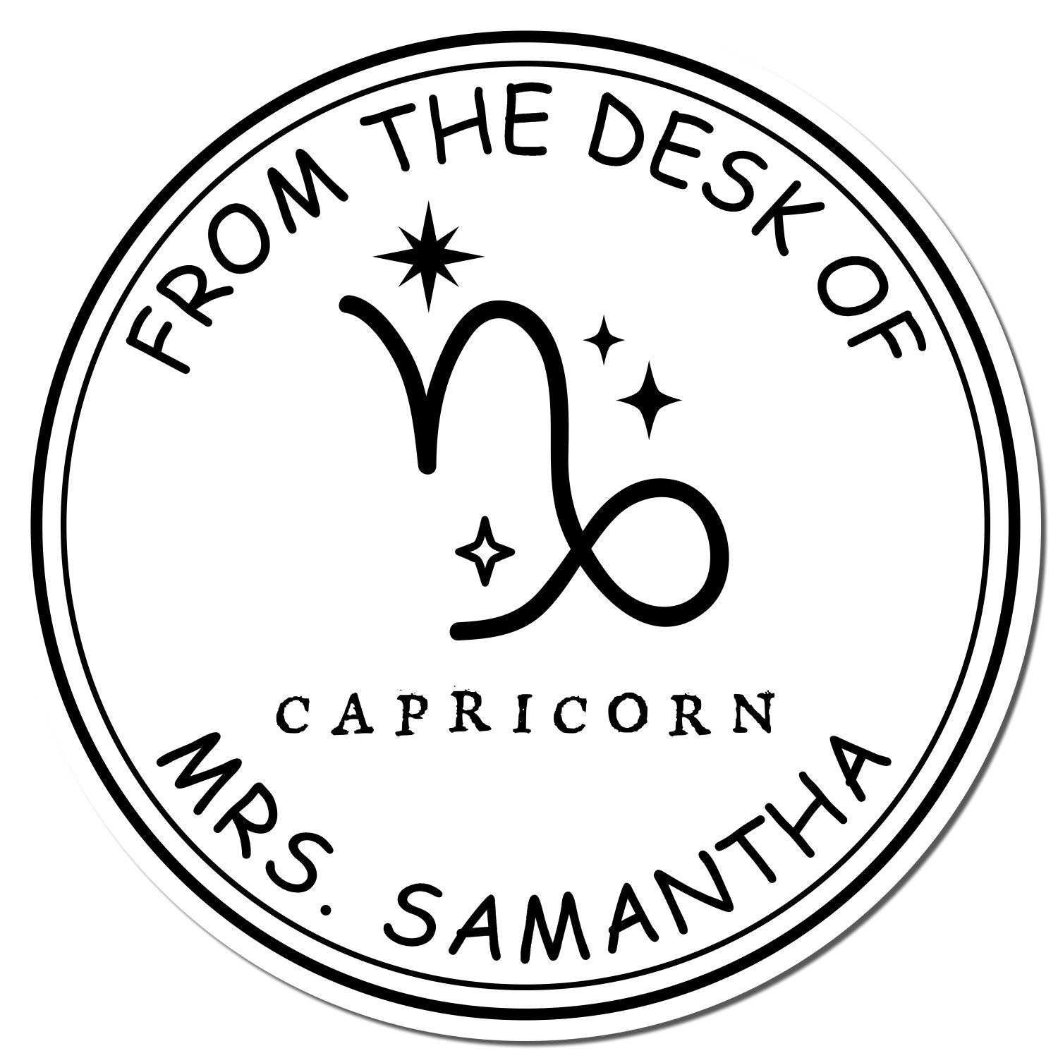 Wood Handle Capricorn Library with Stars Customized Book Name Stamp - Engineer Seal Stamps