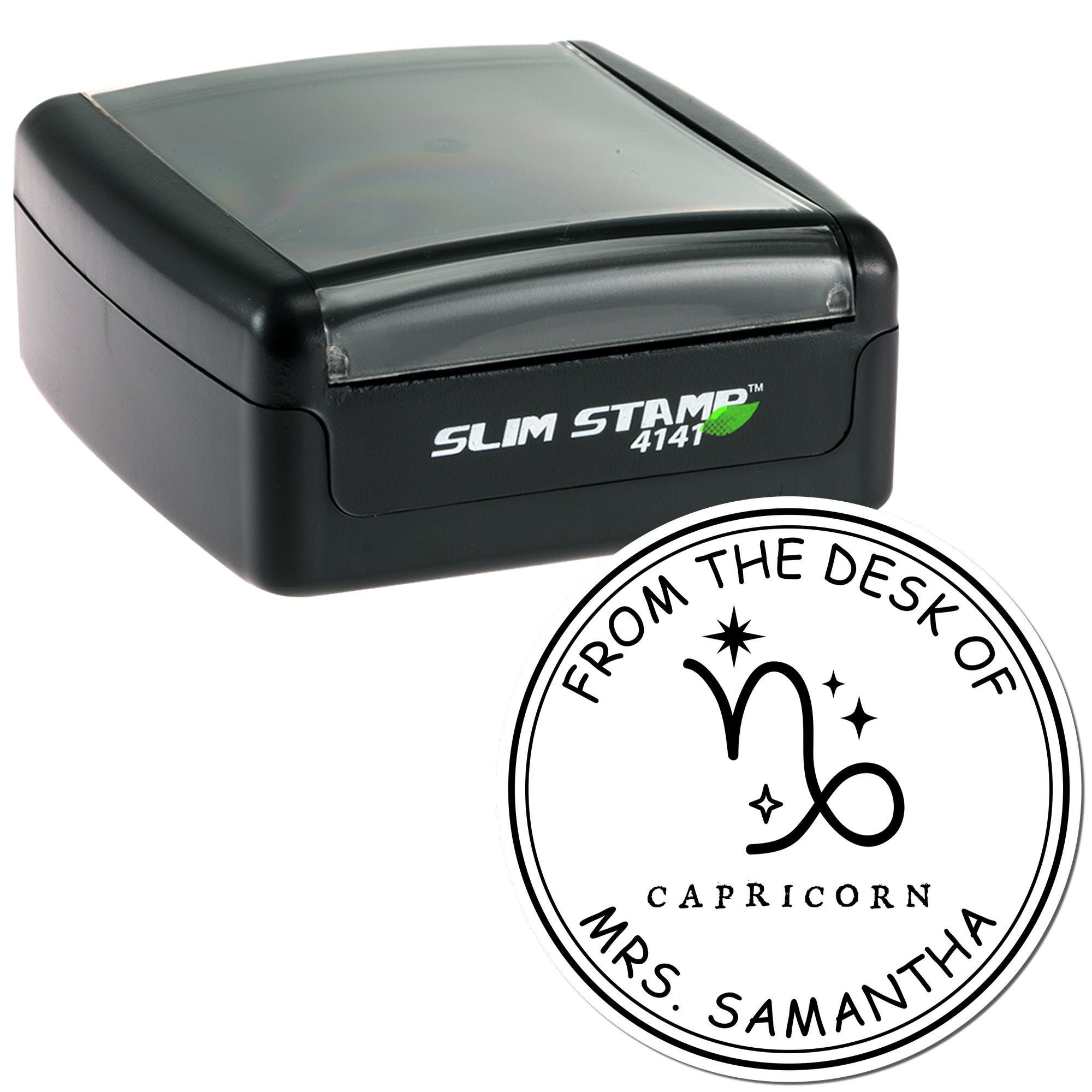 Pre-Inked Capricorn Library with Stars Custom Personal Library Stamp - Engineer Seal Stamps