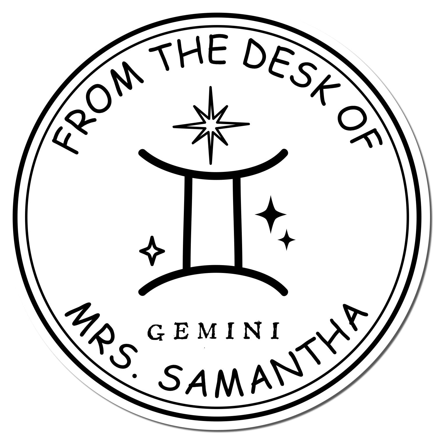 Wood Handle Gemini Library with Stars Customized Book Name Stamper - Engineer Seal Stamps