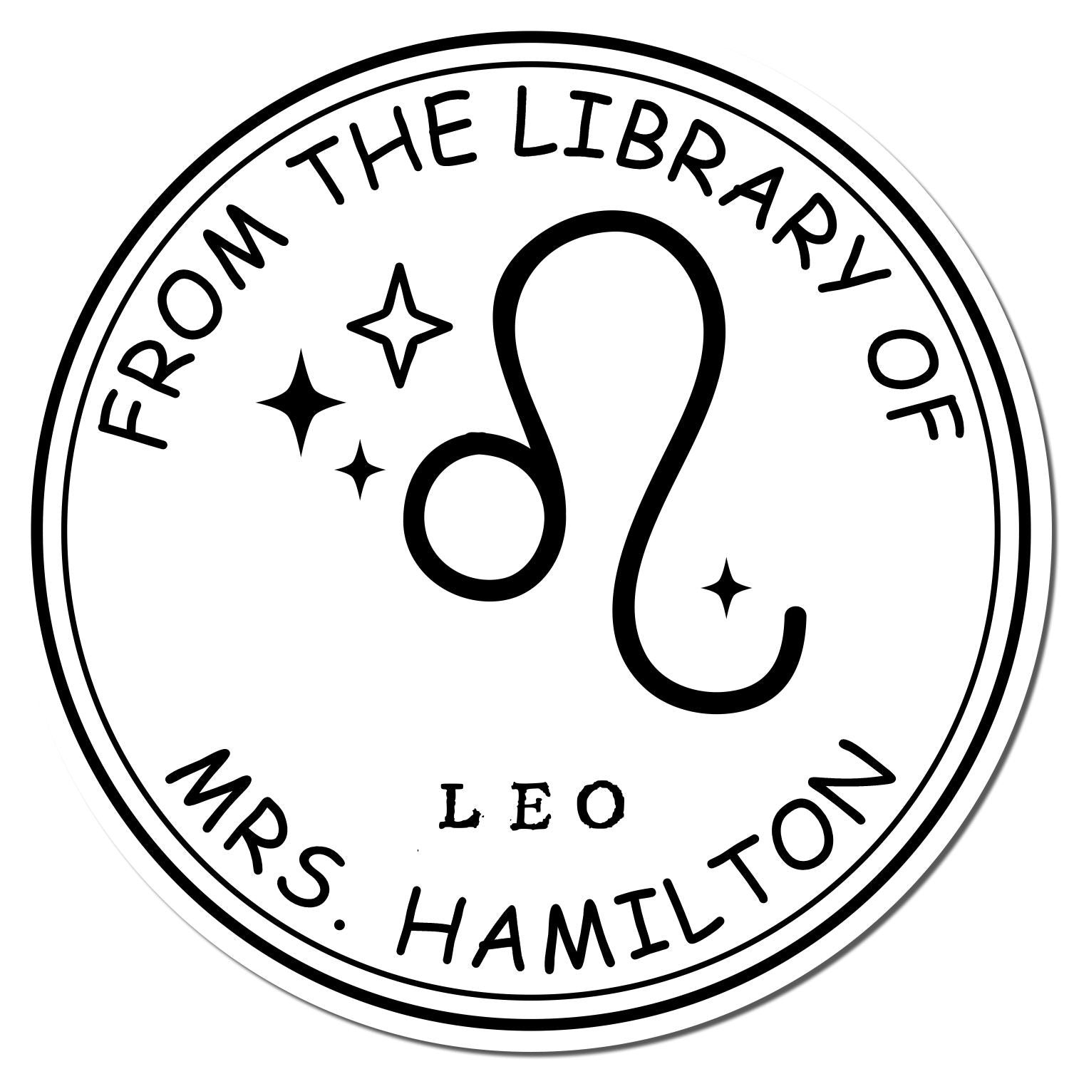 Wood Handle Leo Library with Stars Customized Book Ownership Stamp - Engineer Seal Stamps