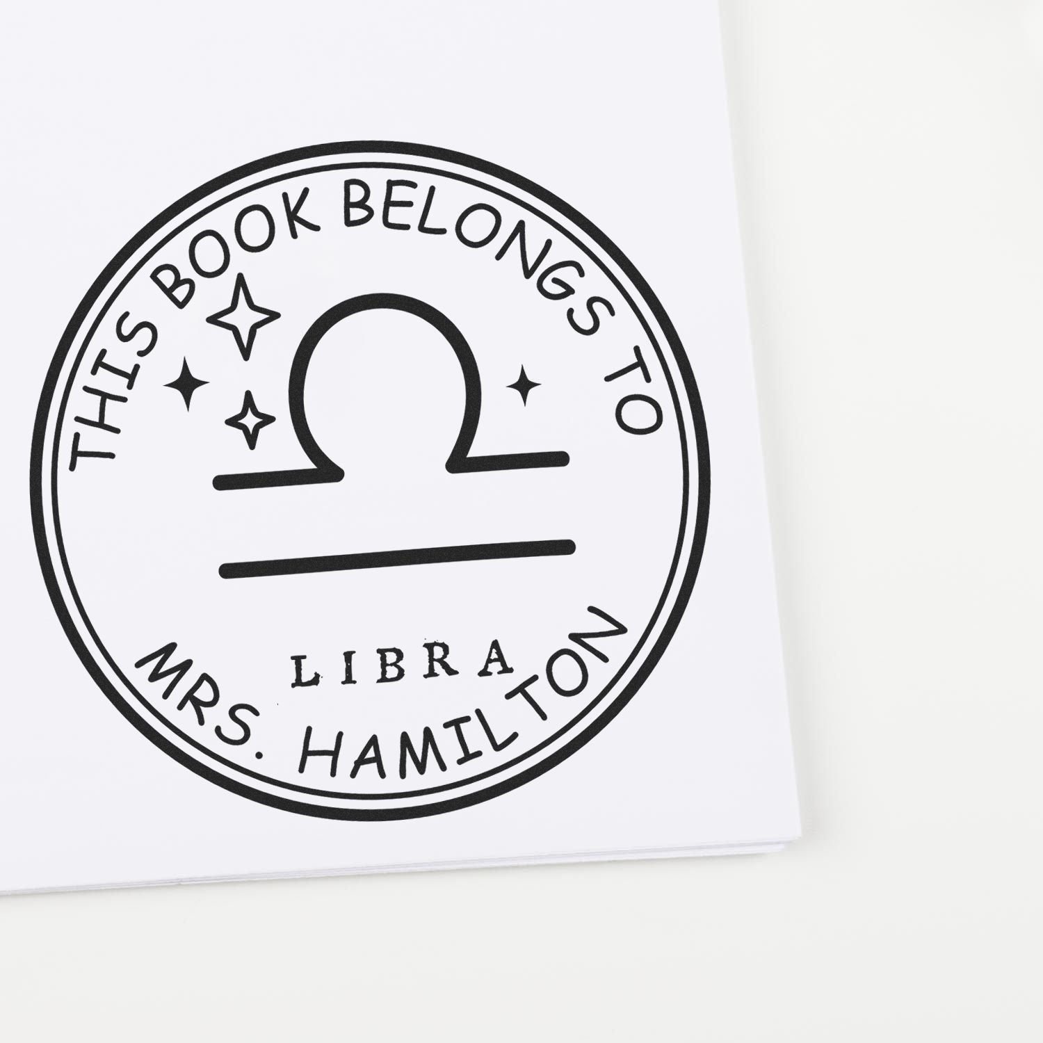 Wood Handle Libra Library with Stars Customized Book Ownership Stamper - Engineer Seal Stamps
