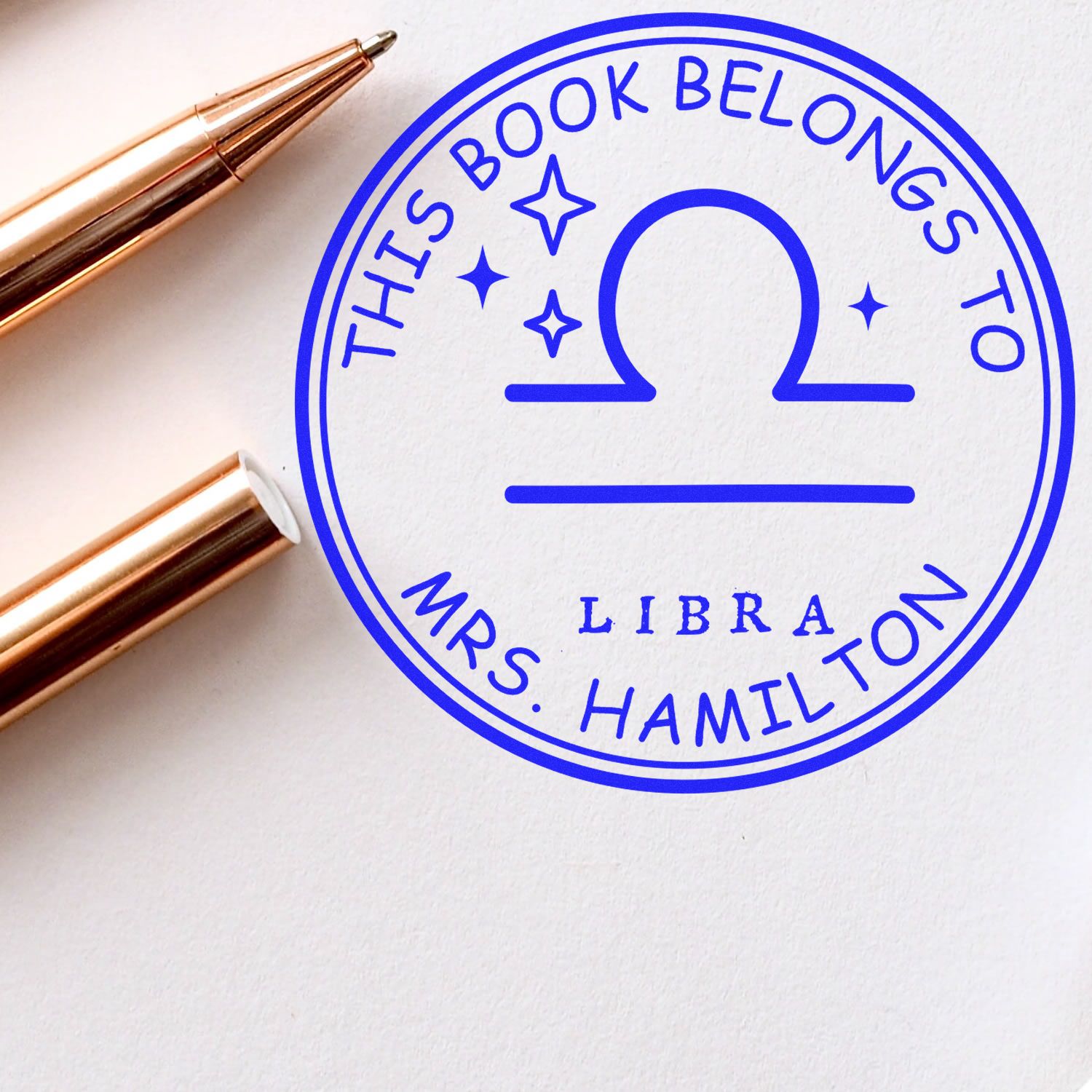 Wood Handle Libra Library with Stars Customized Book Ownership Stamper - Engineer Seal Stamps
