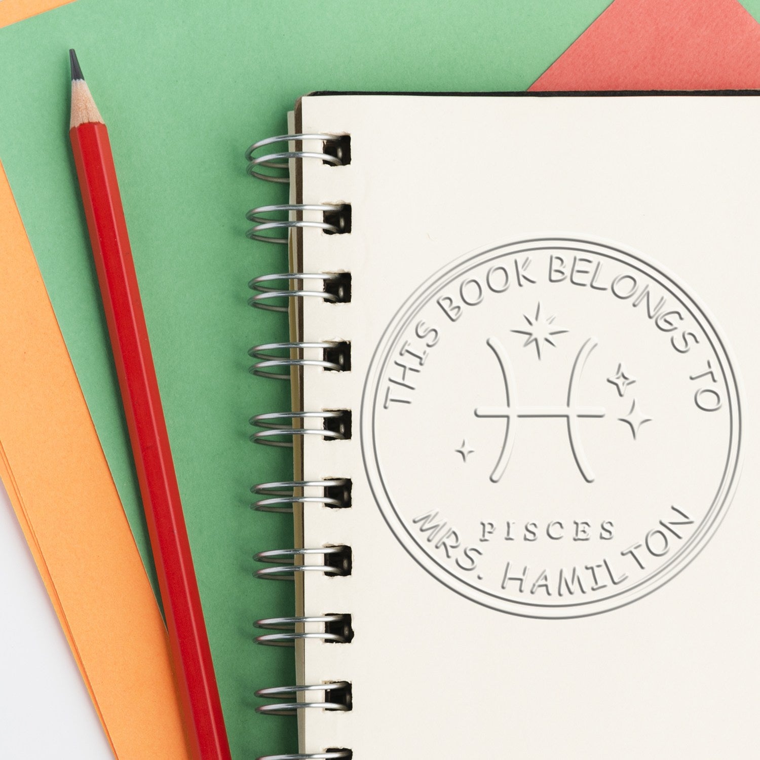 Desk Pisces Library with Stars Personalized Bookplate Seal Press - Engineer Seal Stamps