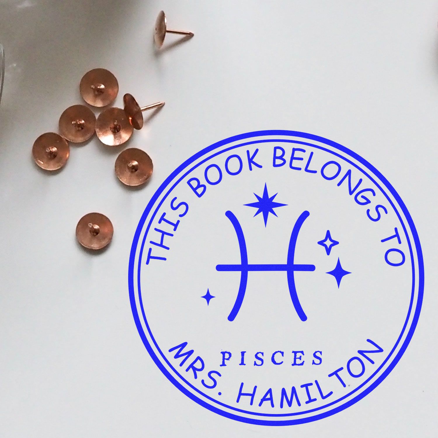 PSI Pre-Inked Pisces Library with Stars Custom Book Property Stamp - Engineer Seal Stamps