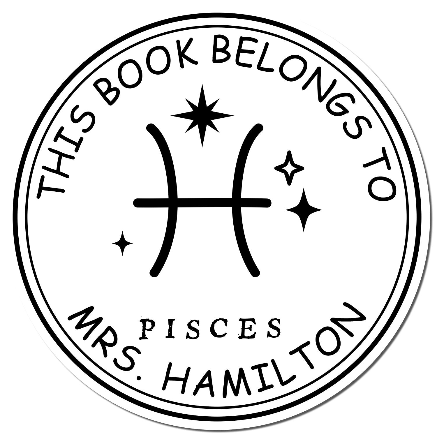 PSI Pre-Inked Pisces Library with Stars Custom Book Property Stamp - Engineer Seal Stamps