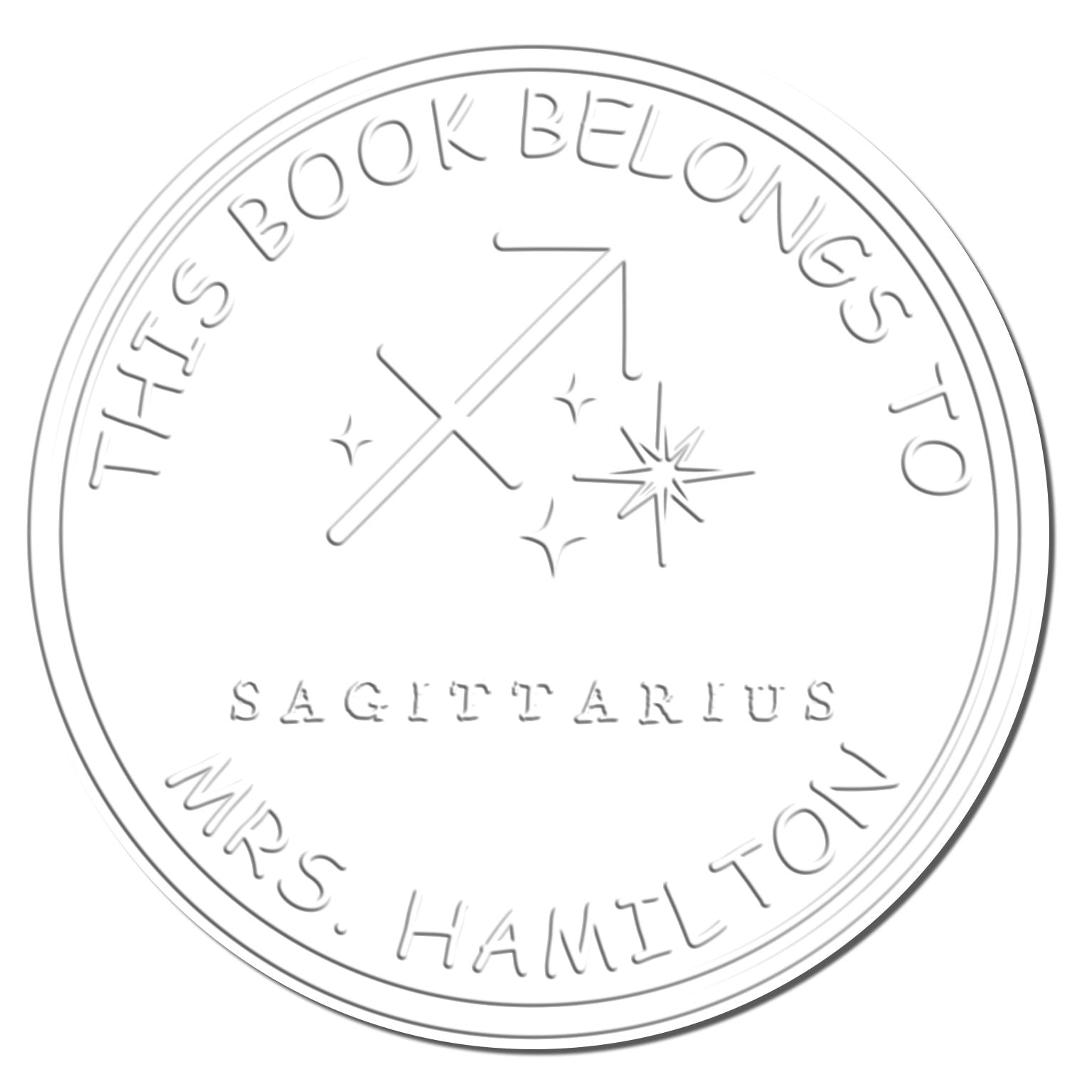 Soft Sagittarius Library with Stars Personalized Bibliophile Embossed Stamp