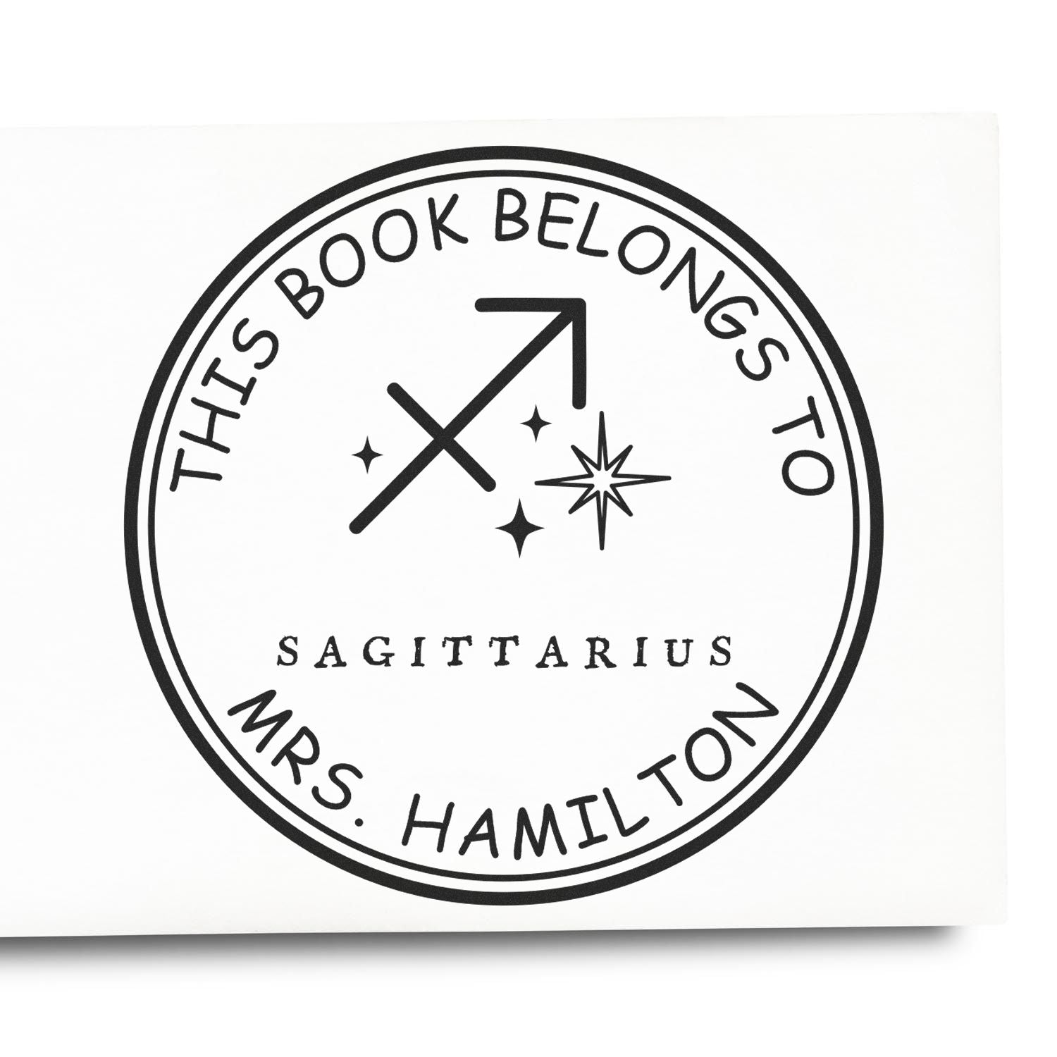 Wood Handle Sagittarius Library with Stars Customized Book Ownership Label Stamper - Engineer Seal Stamps