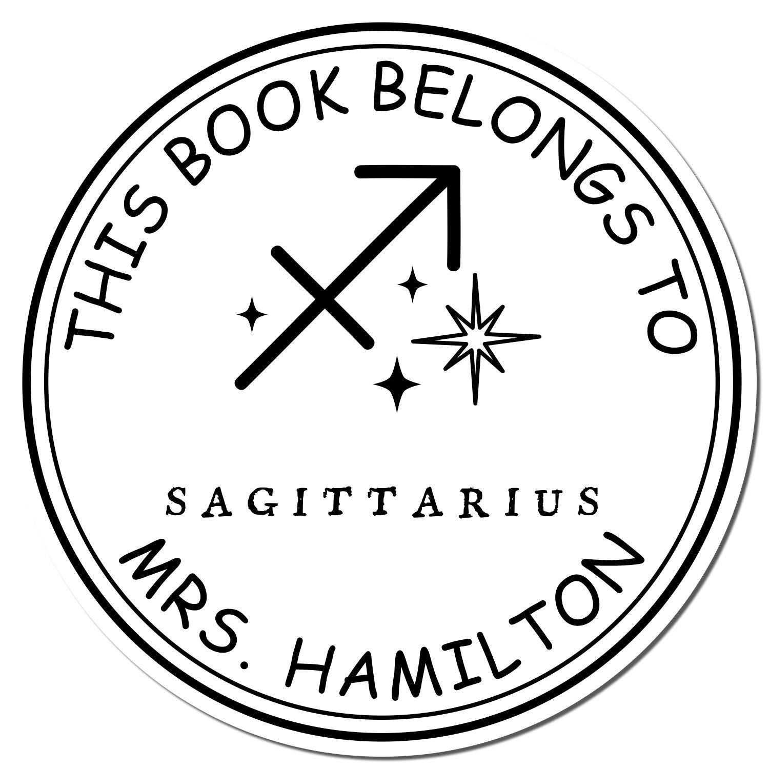 Wood Handle Sagittarius Library with Stars Customized Book Ownership Label Stamper - Engineer Seal Stamps