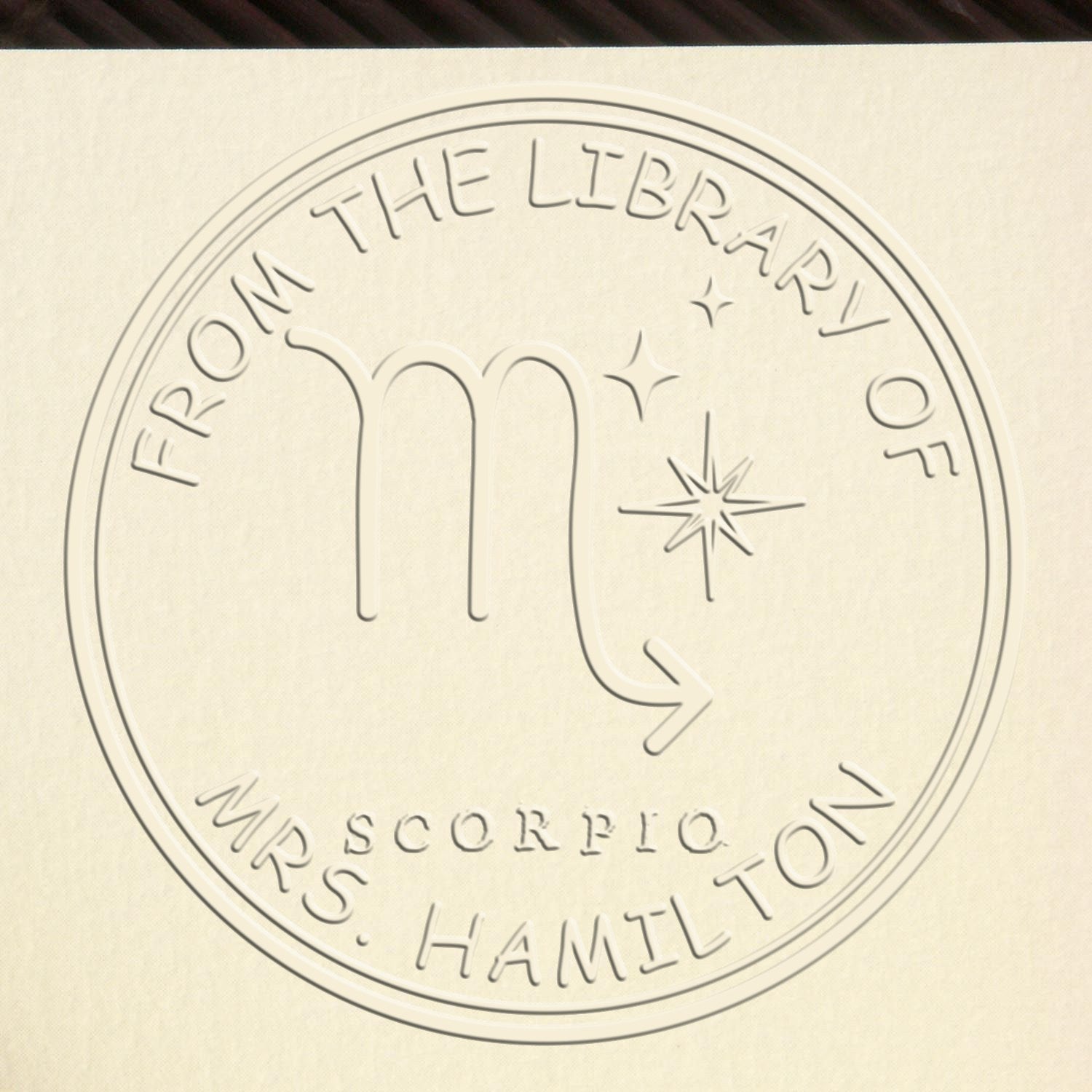 Hybrid Scorpio Library with Stars Personalized Book Name Embosser - Engineer Seal Stamps