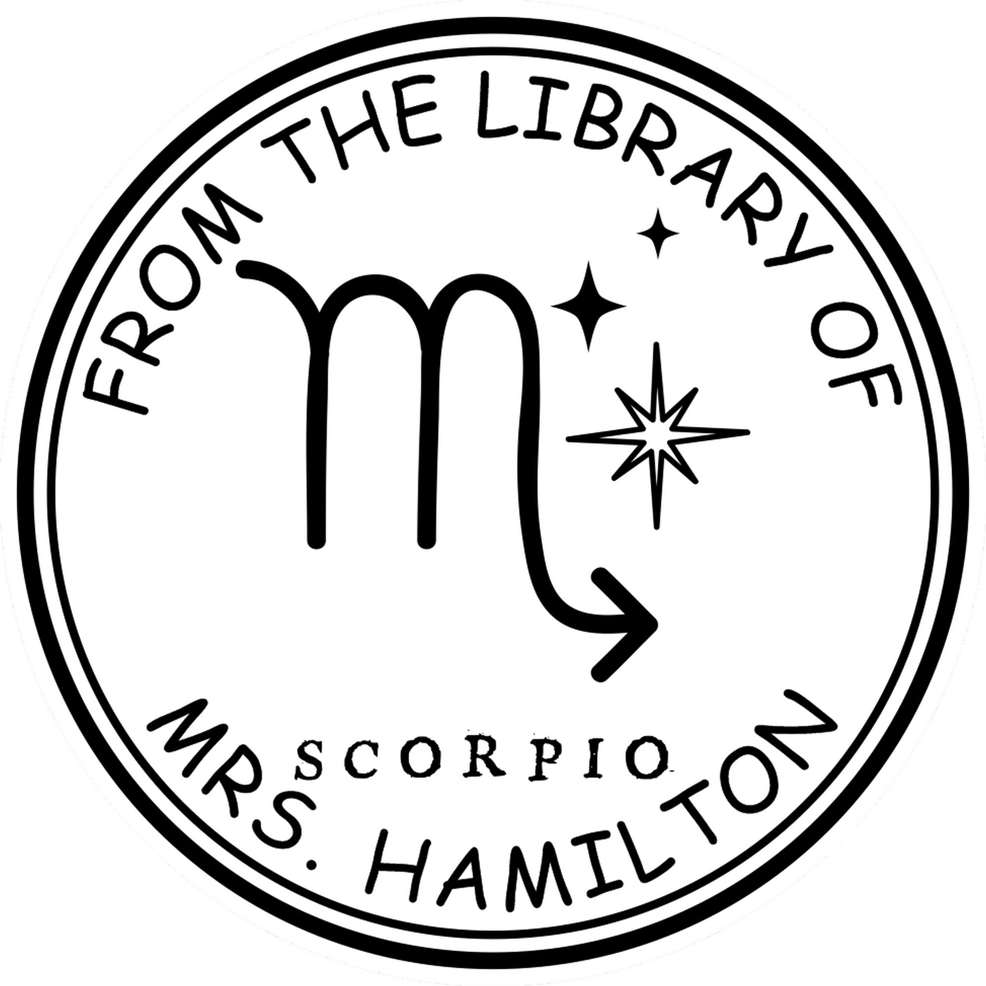 PSI Pre-Inked Scorpio Library with Stars Custom Bookplate Stamp - Engineer Seal Stamps