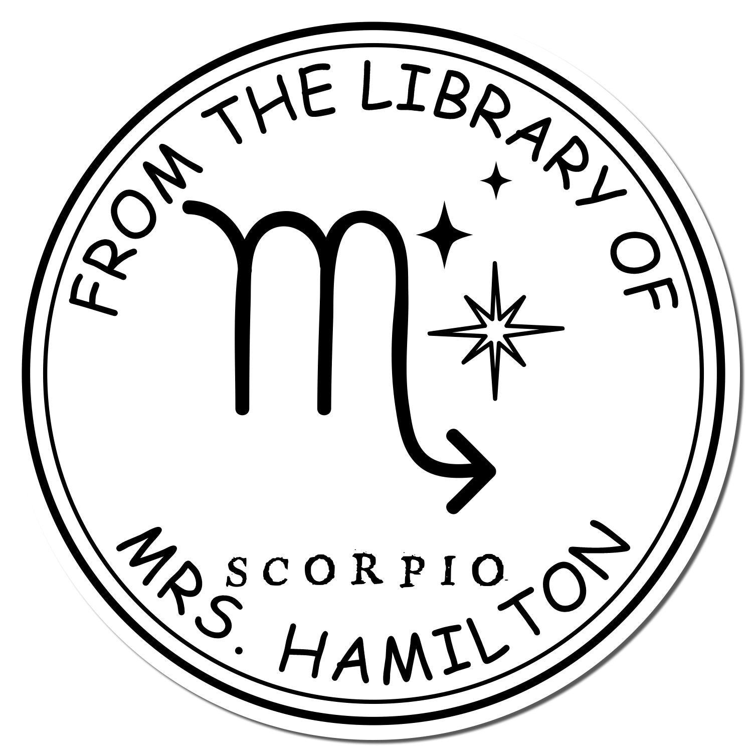 PSI Pre-Inked Scorpio Library with Stars Custom Bookplate Stamp - Engineer Seal Stamps