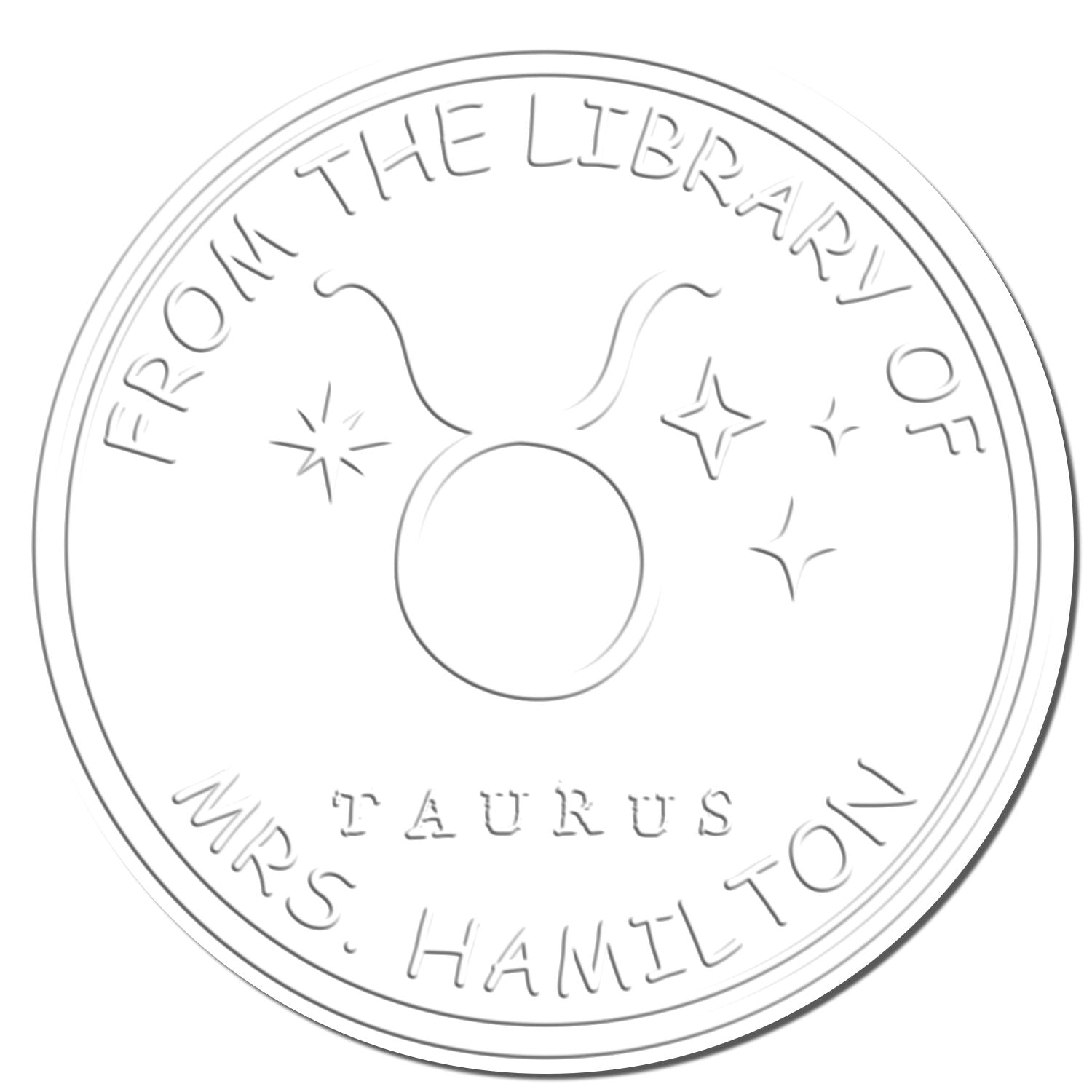 Soft Taurus Library with Stars Personalized Bibliophile Embossing Seal