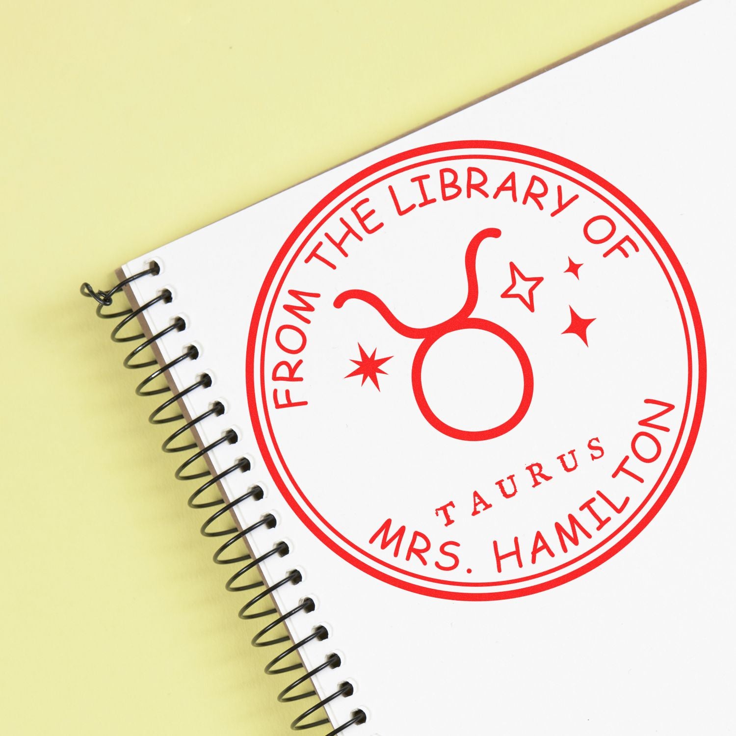 PSI Pre-Inked Taurus Library with Stars Custom Bookplate Stamper - Engineer Seal Stamps