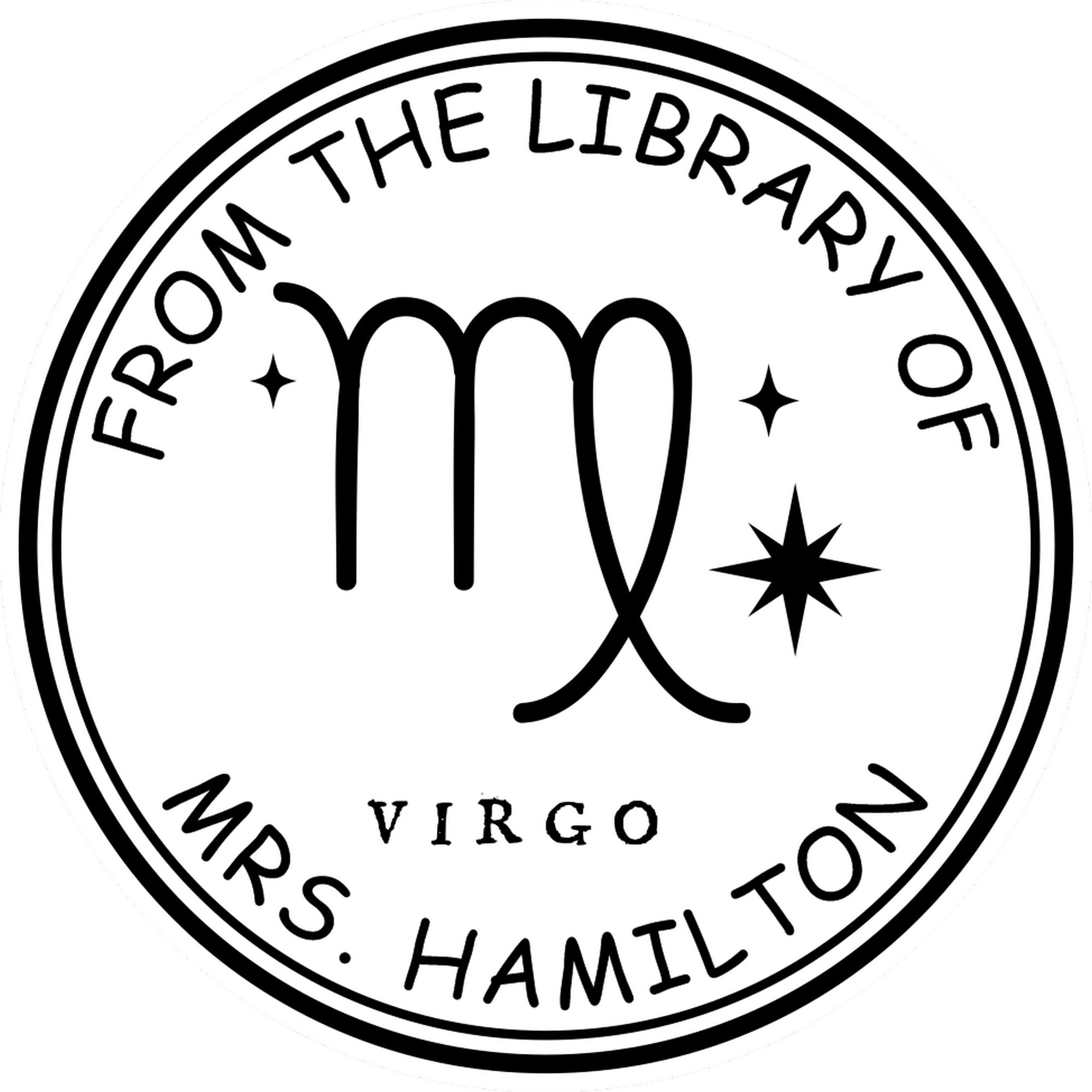Wood Handle Virgo Library with Stars Customized Bookplate Stamp