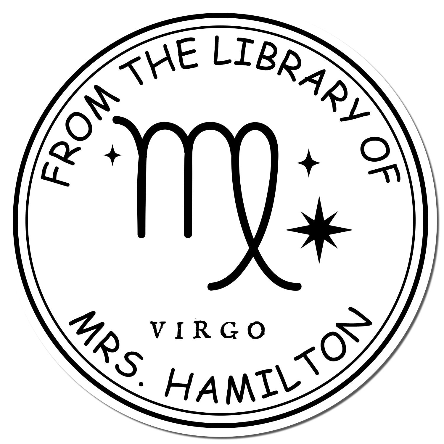 Wood Handle Virgo Library with Stars Customized Bookplate Stamp