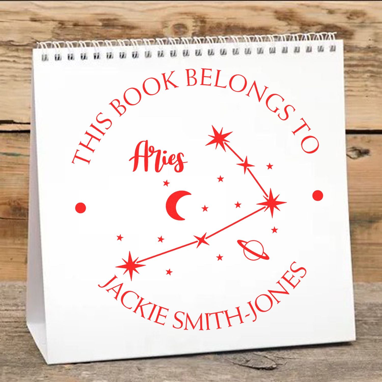 Self-Inking Aries Constellation with Planet, Moon and Stars Custom Made This Book Belongs To Stamp - Engineer Seal Stamps